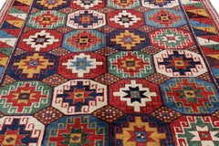 Vintage Turkish Tribal Runner in Red with Colorful Medallions  Rug & Kilim