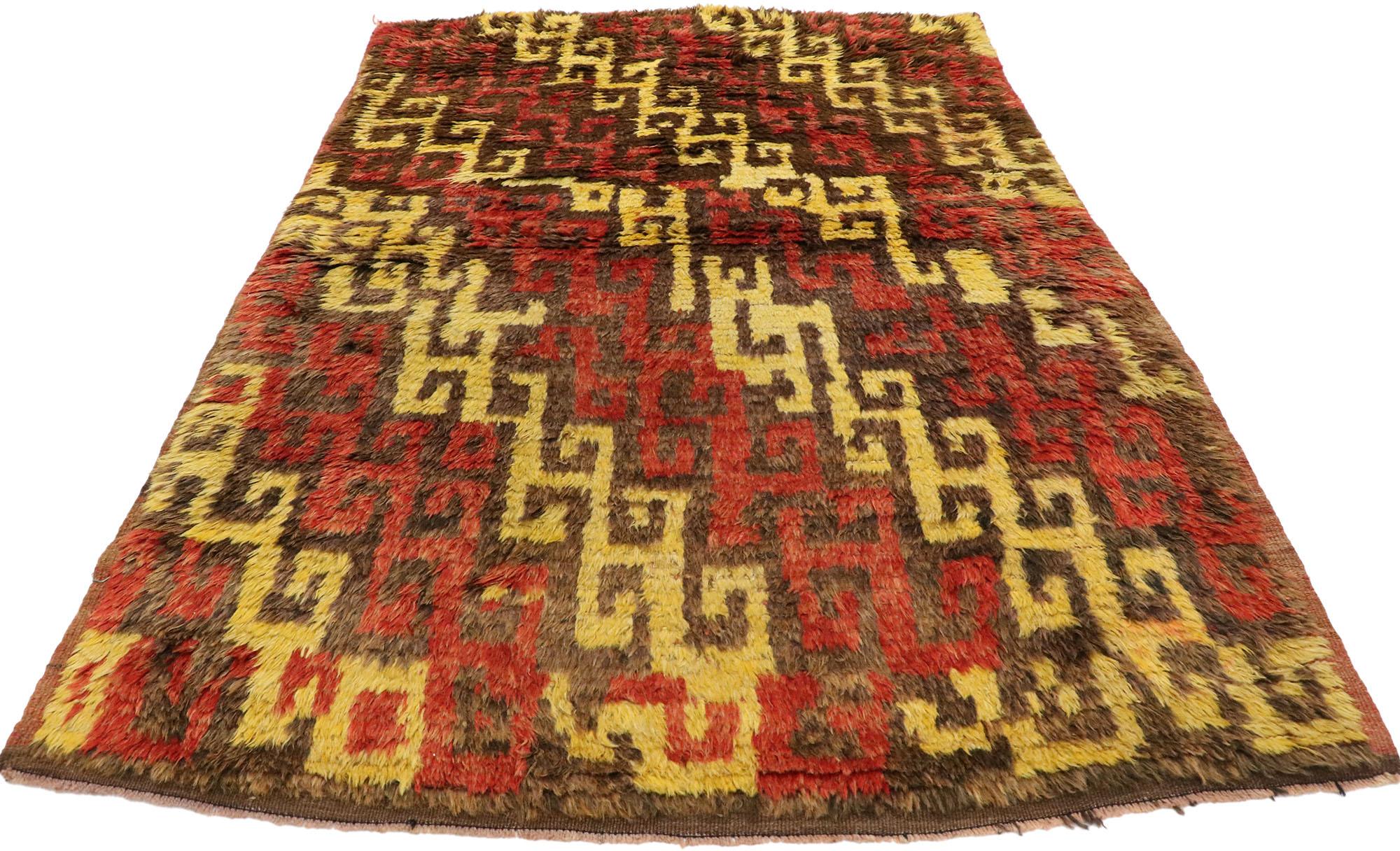 Hand-Knotted Vintage Turkish Tulu Accent Rug with Mid-Century Modern Tribal Style For Sale