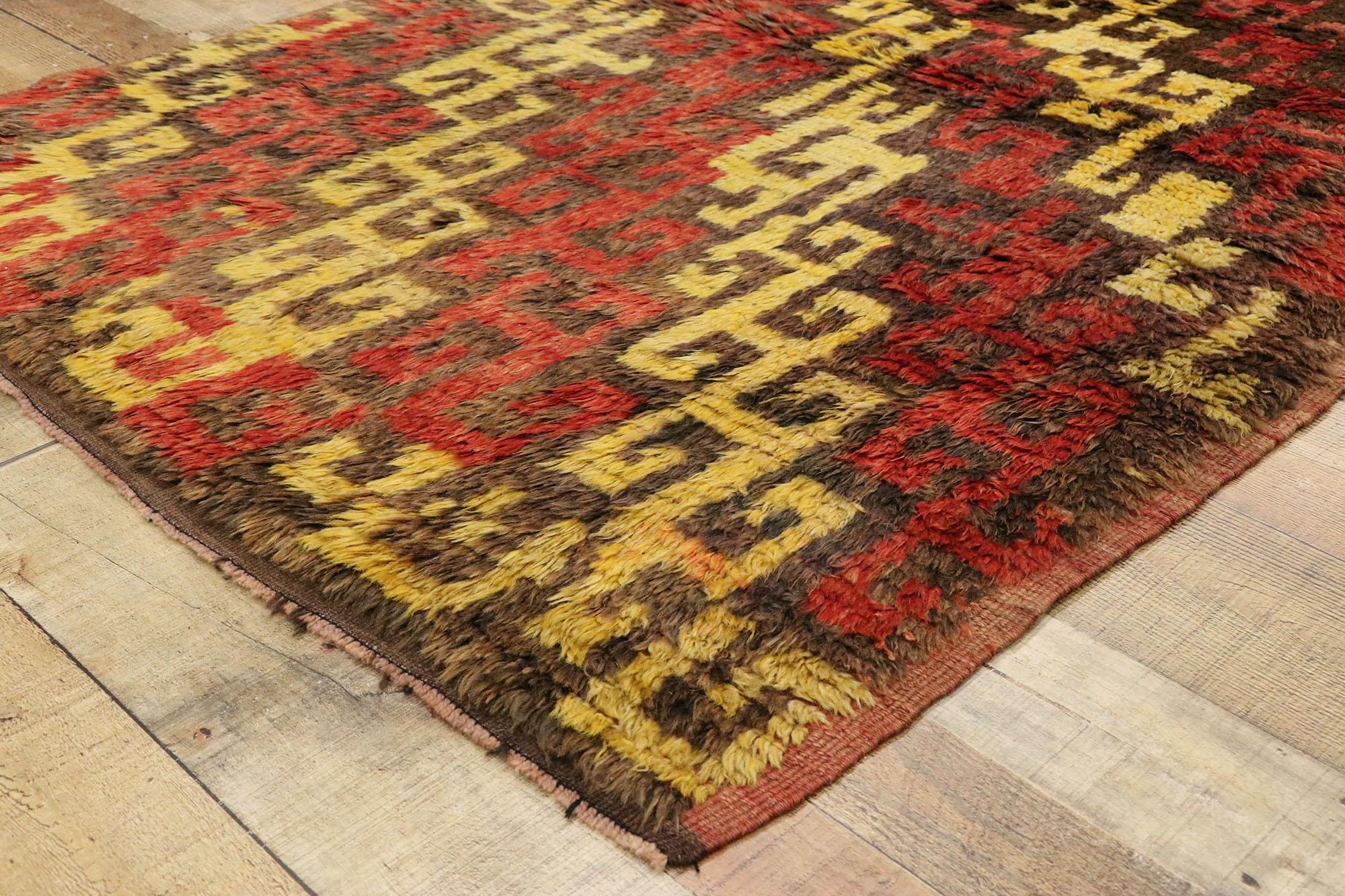 Wool Vintage Turkish Tulu Accent Rug with Mid-Century Modern Tribal Style For Sale