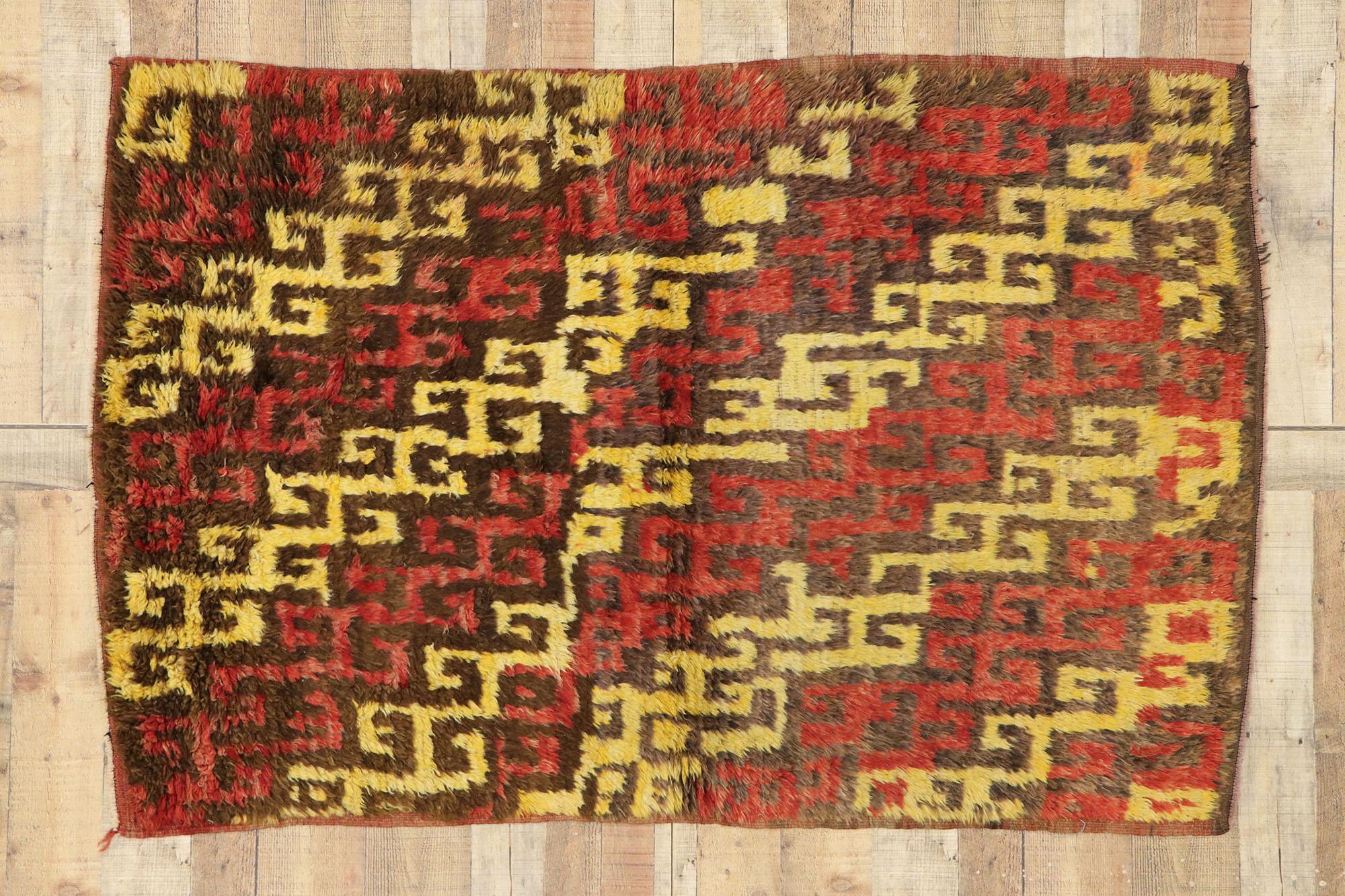 Vintage Turkish Tulu Accent Rug with Mid-Century Modern Tribal Style For Sale 2