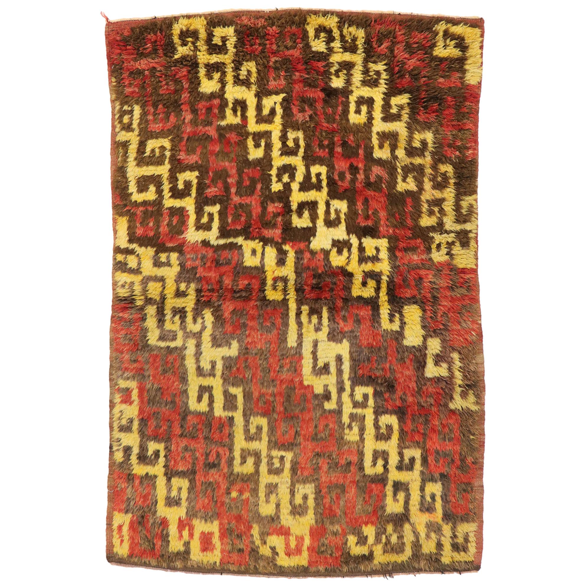 Vintage Turkish Tulu Accent Rug with Mid-Century Modern Tribal Style For Sale