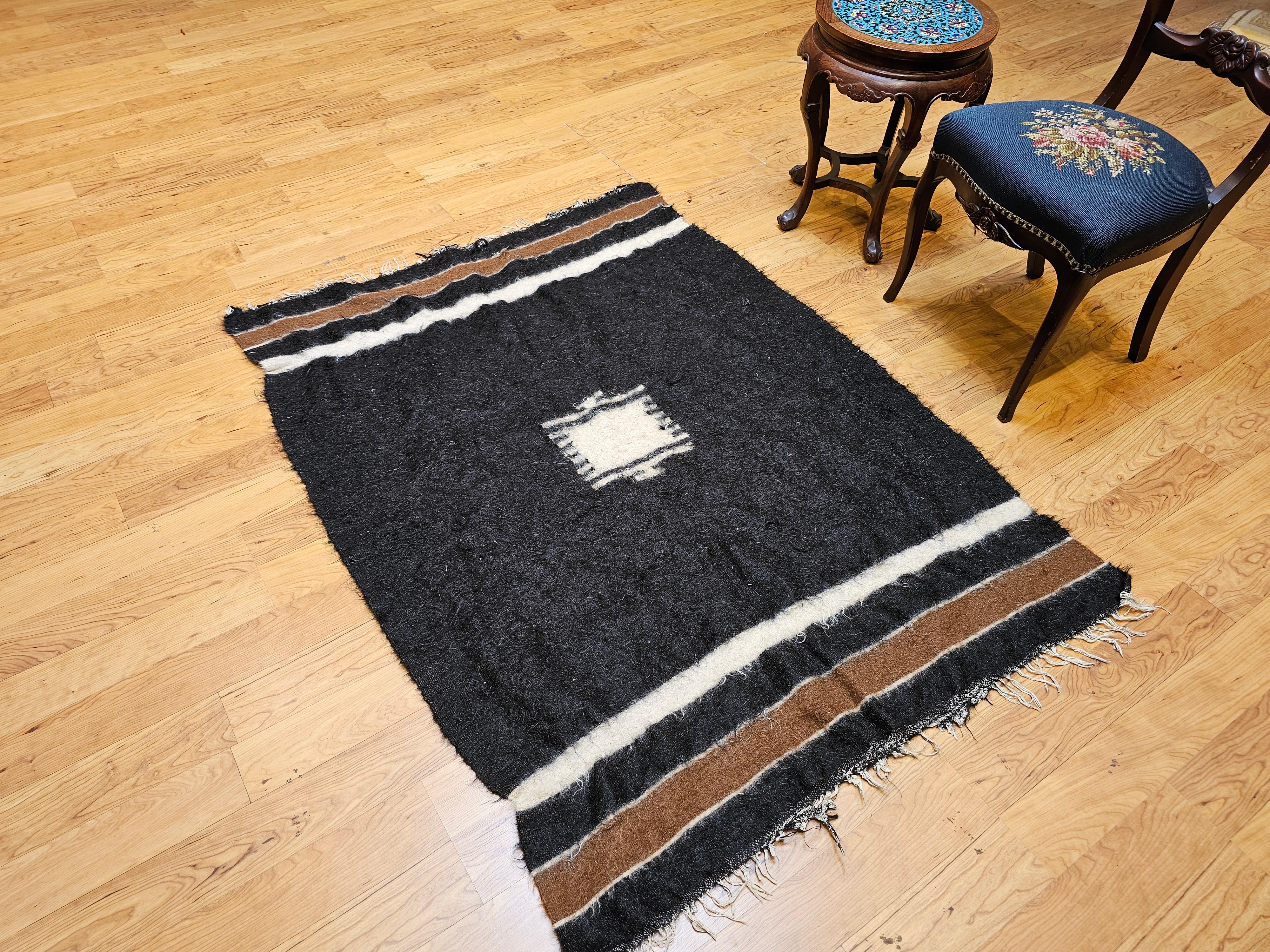 Vintage Turkish Tulu Area Rug in Allover Pattern in Dark Brown/Black, Chocolate For Sale 5