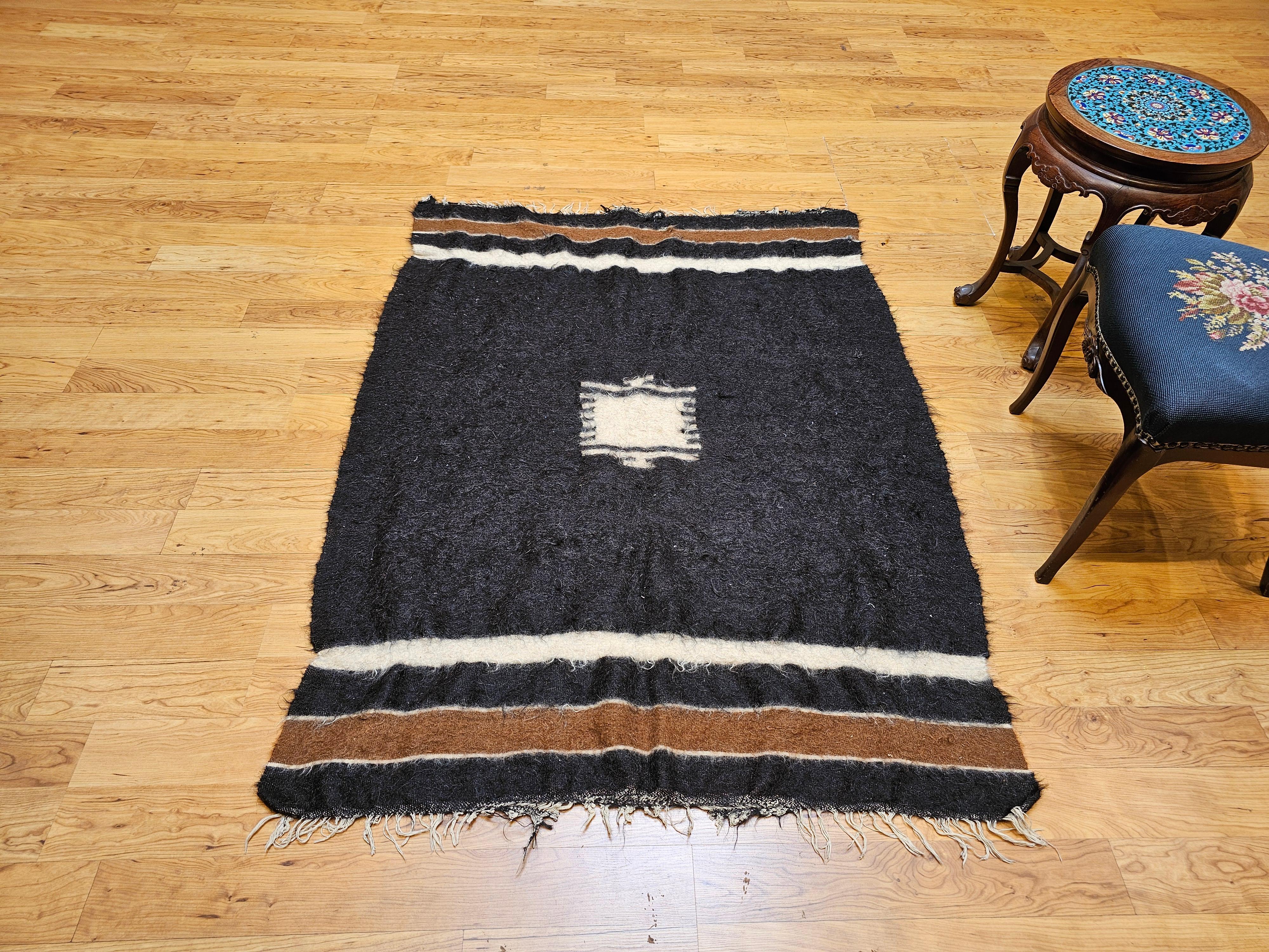 Vintage Turkish Tulu Area Rug in Allover Pattern in Dark Brown/Black, Chocolate For Sale 6
