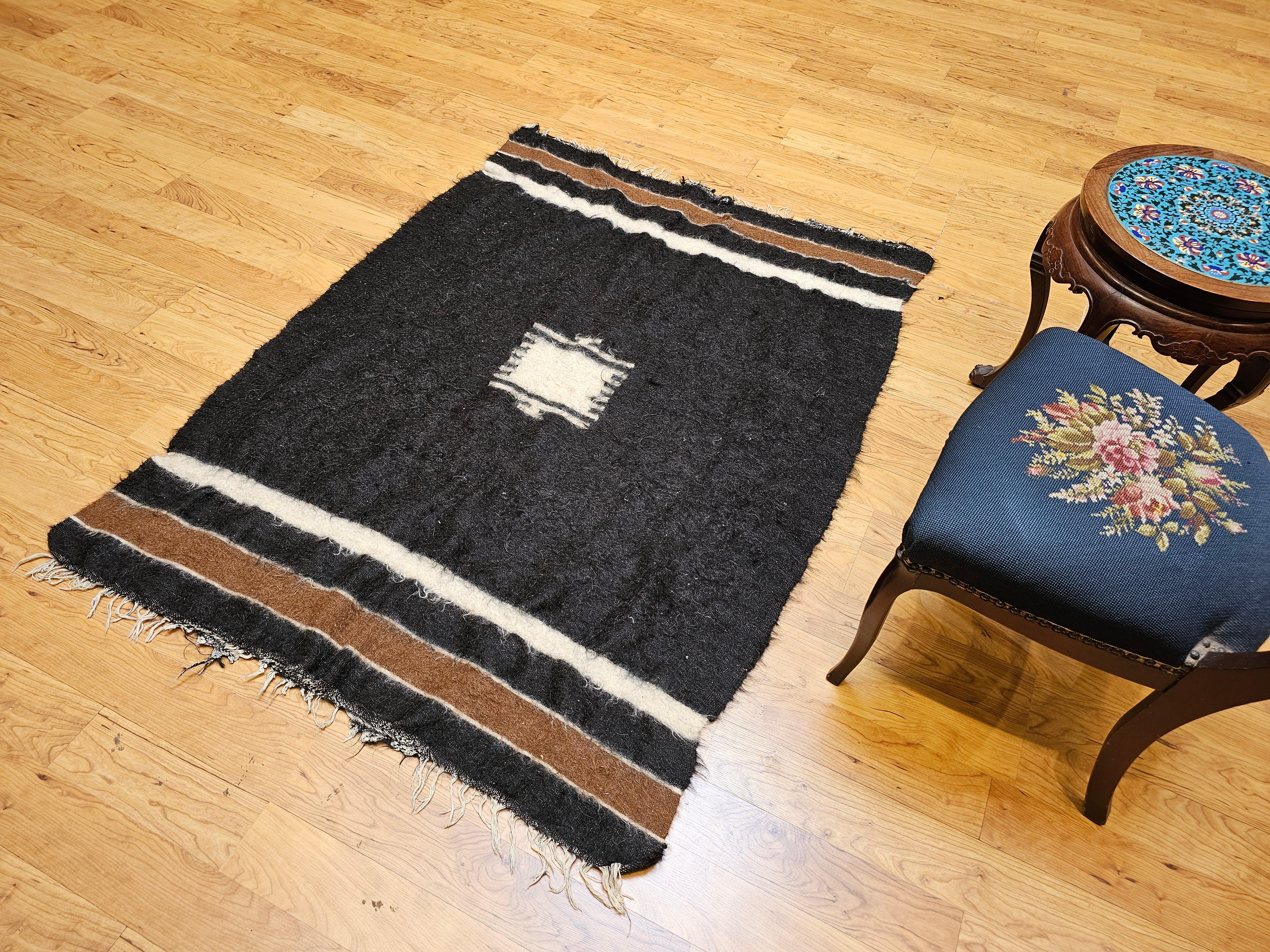 Vintage Turkish Tulu Area Rug in Allover Pattern in Dark Brown/Black, Chocolate For Sale 7