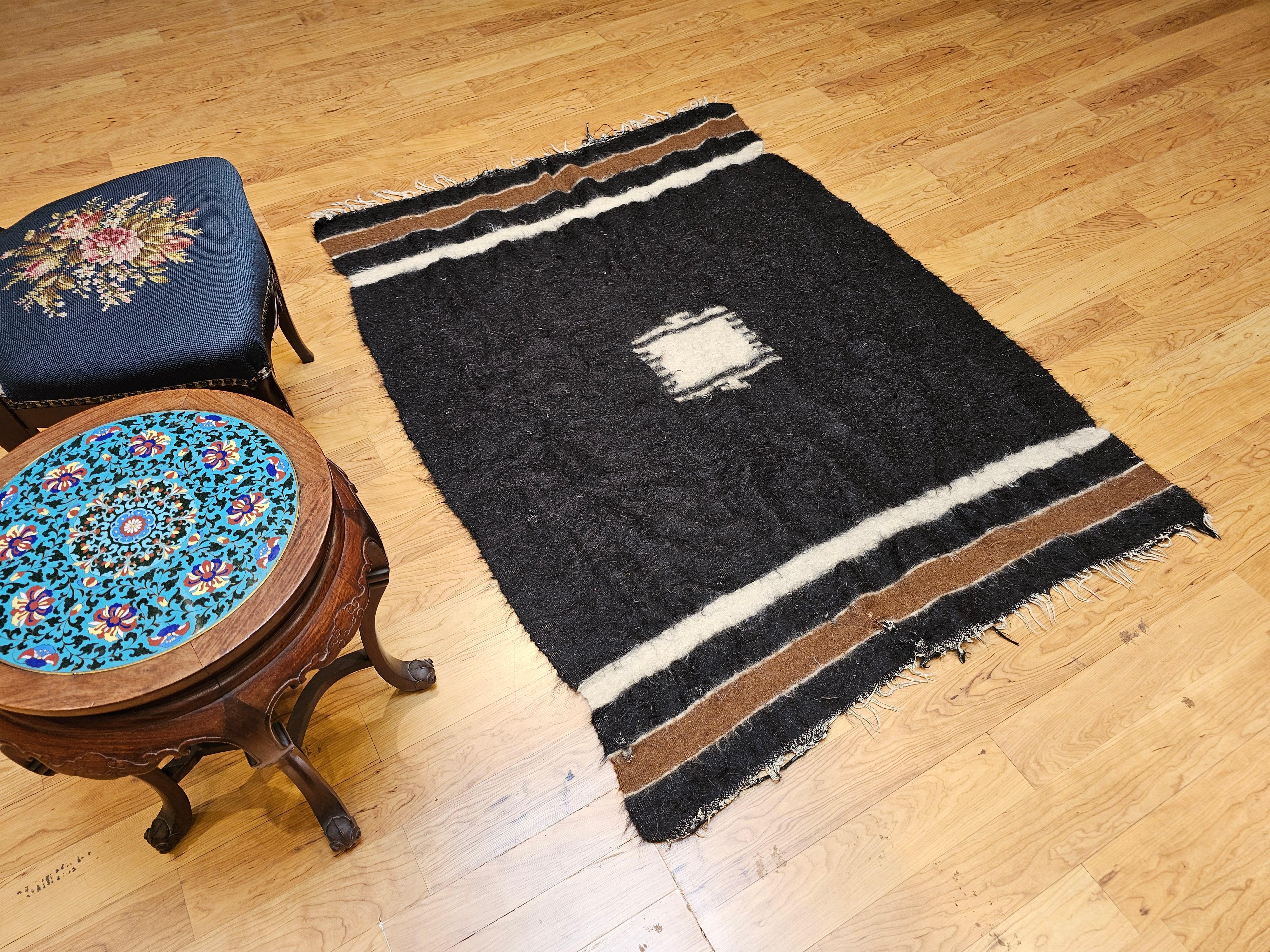 Vintage Turkish Tulu Area Rug in Allover Pattern in Dark Brown/Black, Chocolate For Sale 8