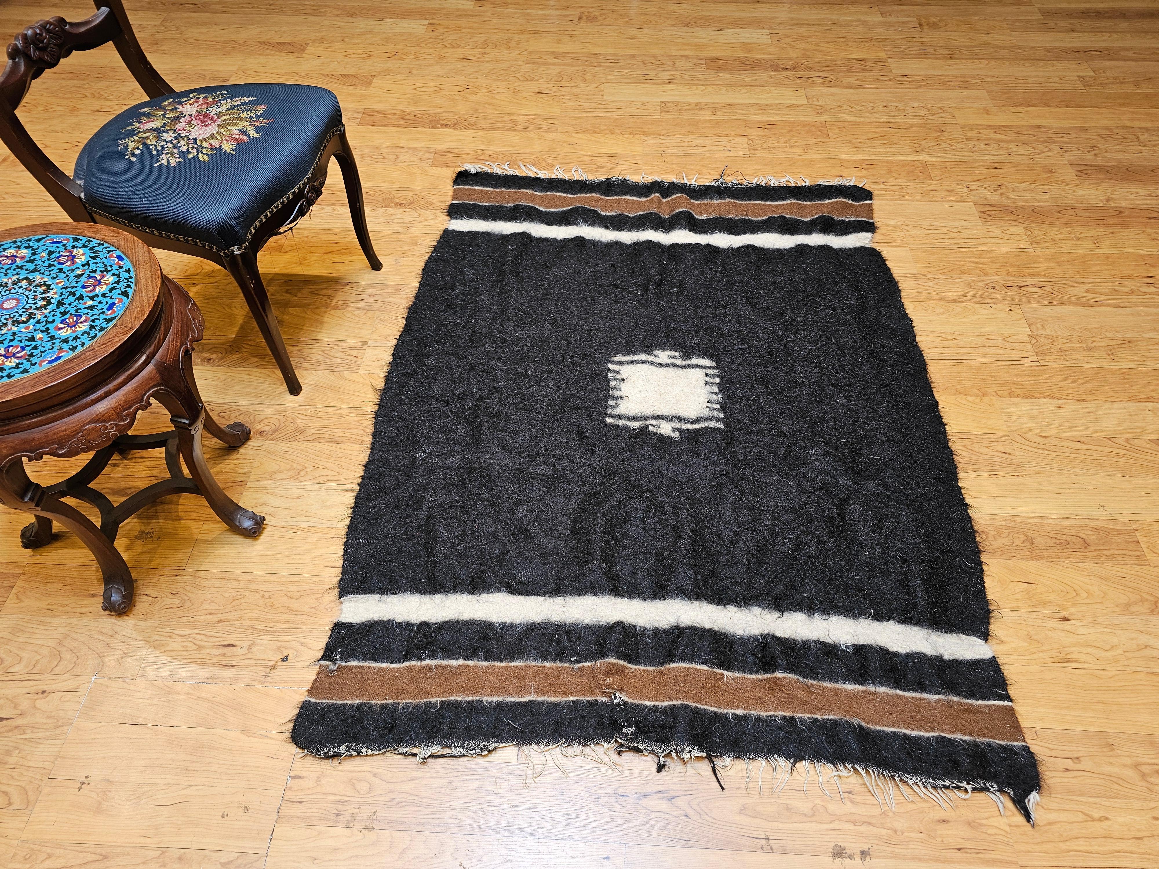 Vintage Turkish Tulu Area Rug in Allover Pattern in Dark Brown/Black, Chocolate For Sale 9