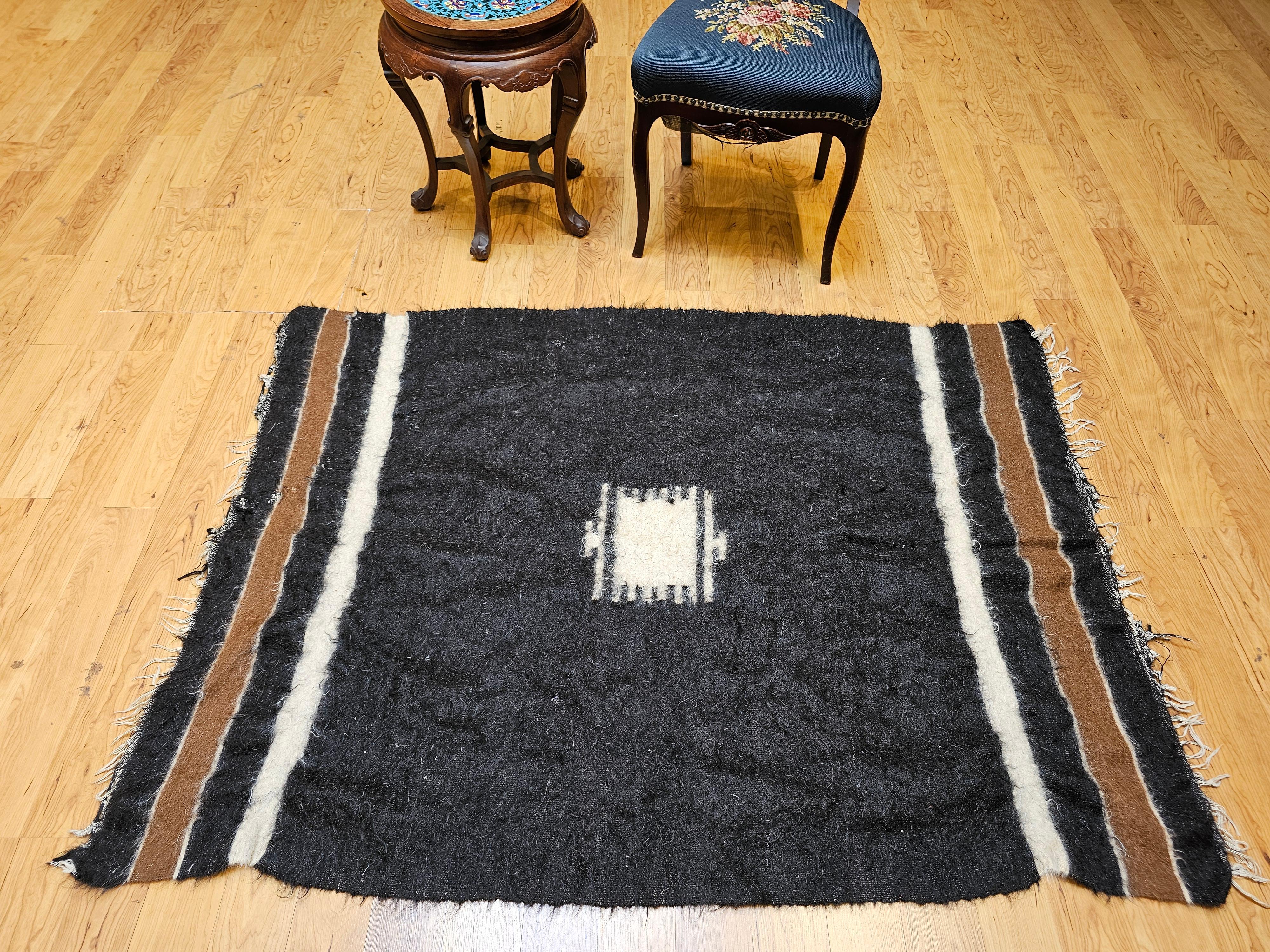 Vintage Turkish Tulu Area Rug in Allover Pattern in Dark Brown/Black, Chocolate For Sale 11