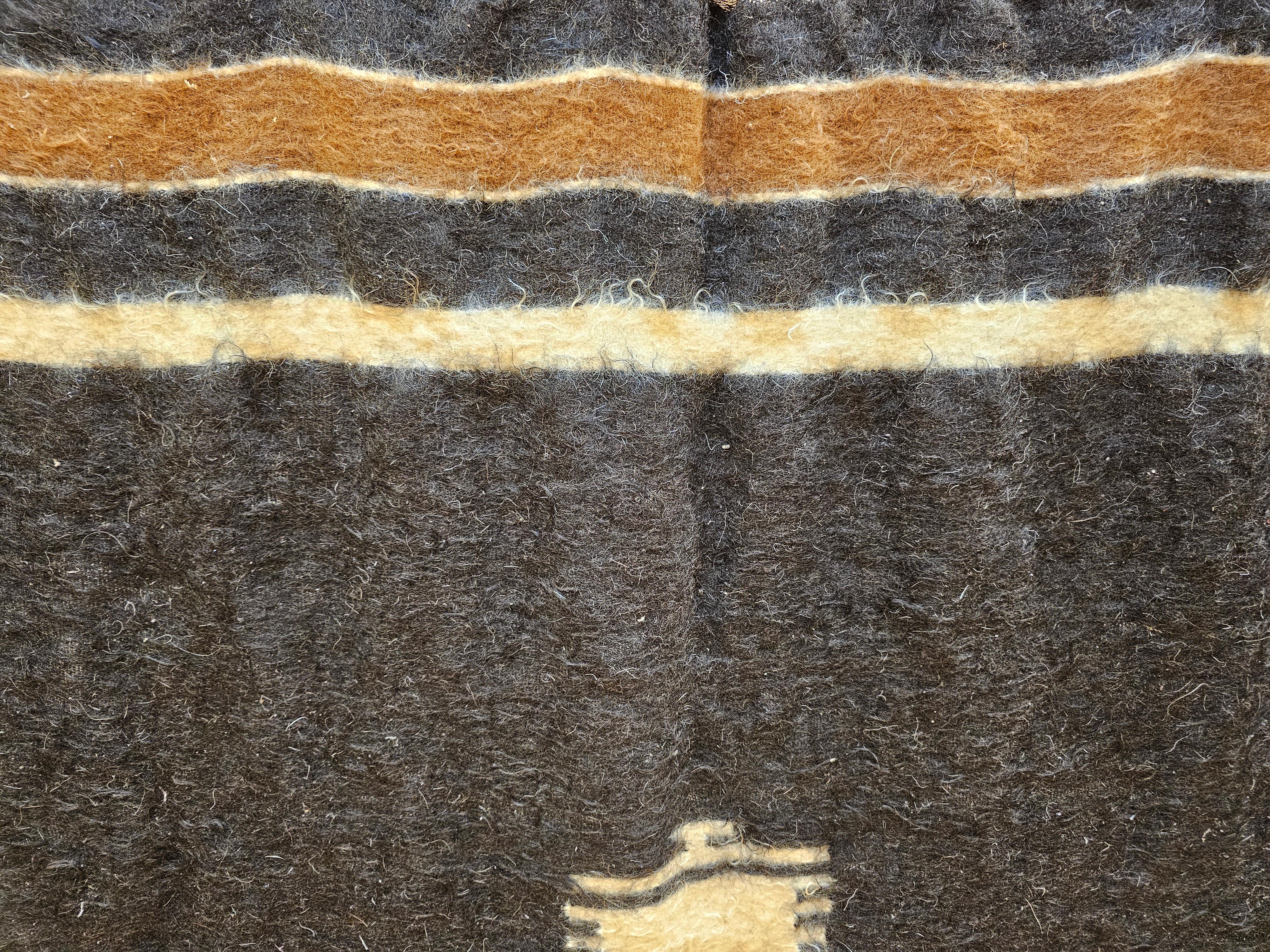 Vegetable Dyed Vintage Turkish Tulu Area Rug in Allover Pattern in Dark Brown/Black, Chocolate For Sale