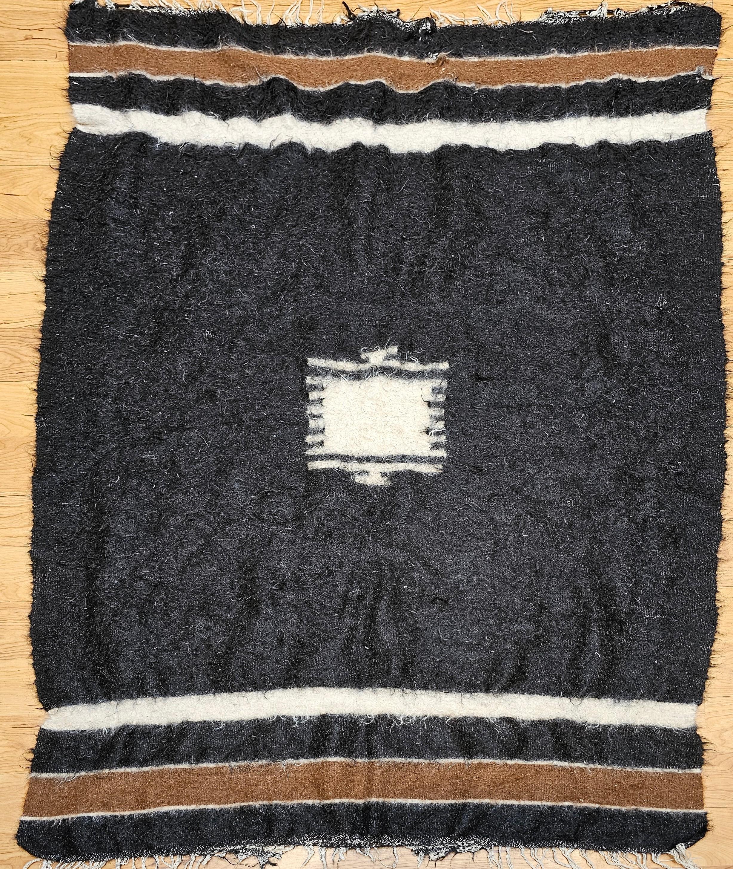 20th Century Vintage Turkish Tulu Area Rug in Allover Pattern in Dark Brown/Black, Chocolate For Sale