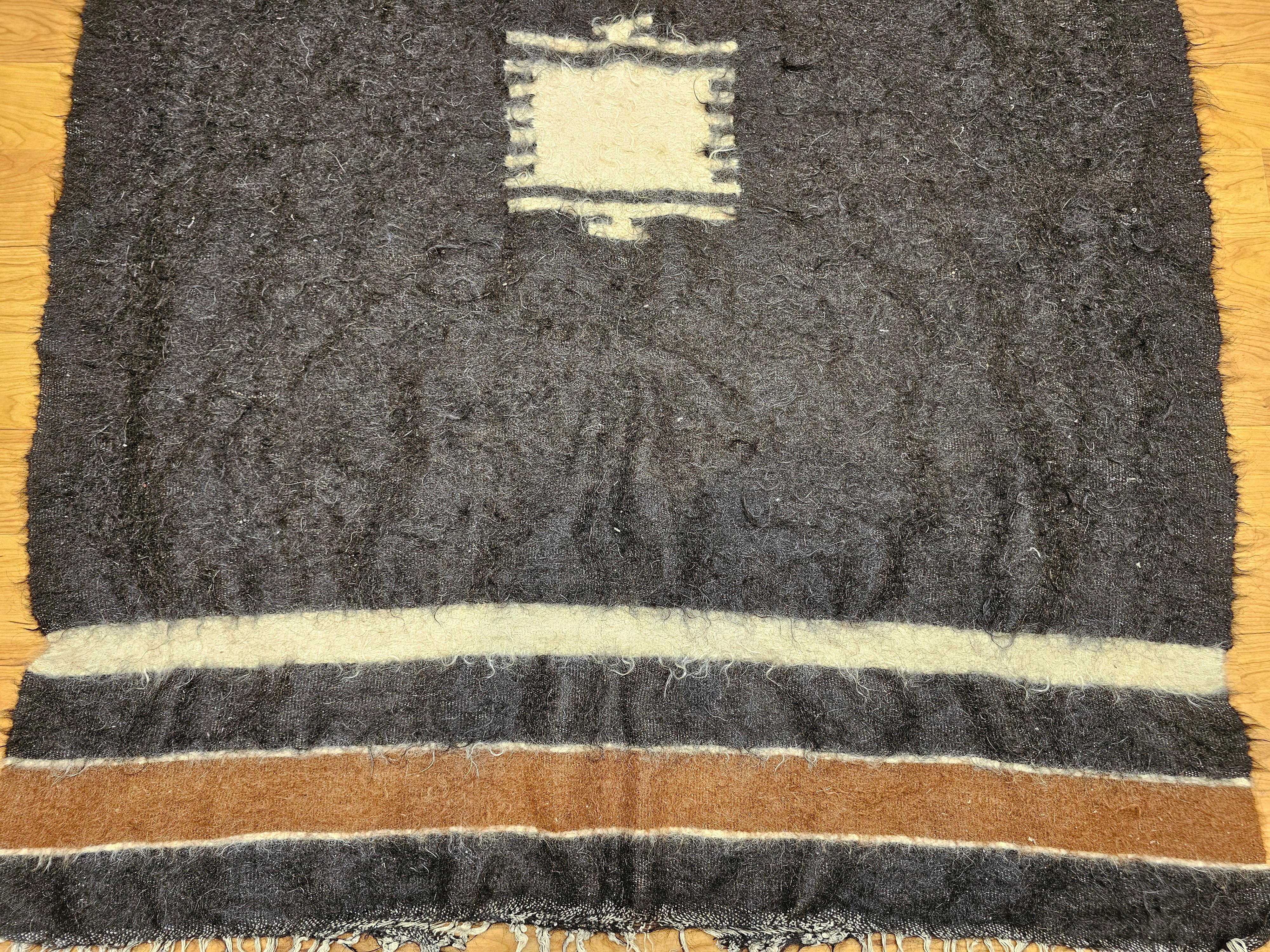 Wool Vintage Turkish Tulu Area Rug in Allover Pattern in Dark Brown/Black, Chocolate For Sale