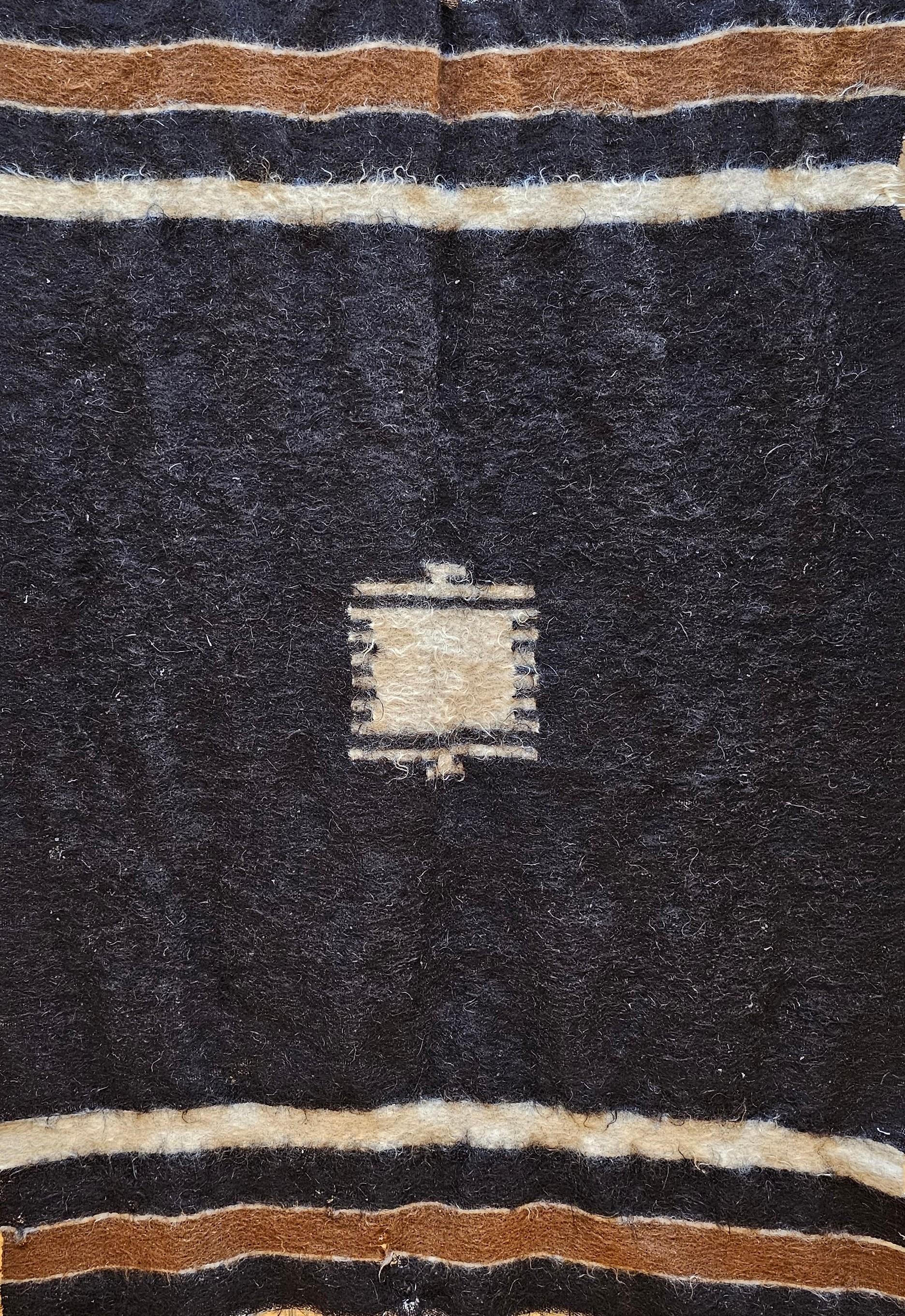 Vintage Turkish Tulu Area Rug in Allover Pattern in Dark Brown/Black, Chocolate For Sale