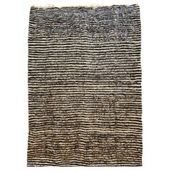 Vintage Turkish Tulu Area Rug in Allover Stripe Pattern in Brown/Black, Ivory