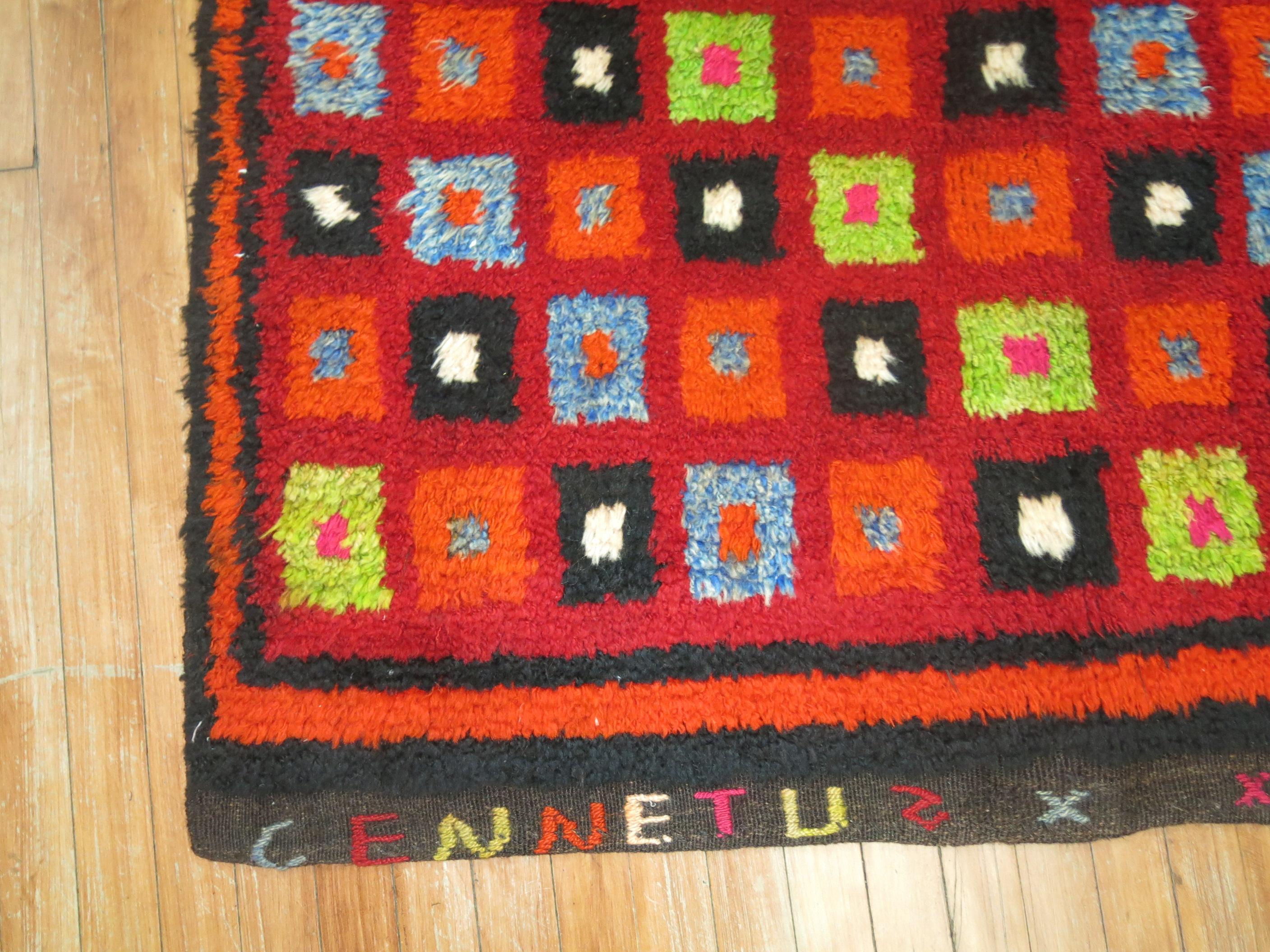 Hand-Woven Zabihi Collection Square Vintage Turkish Tulu Bohemian Rug For Sale