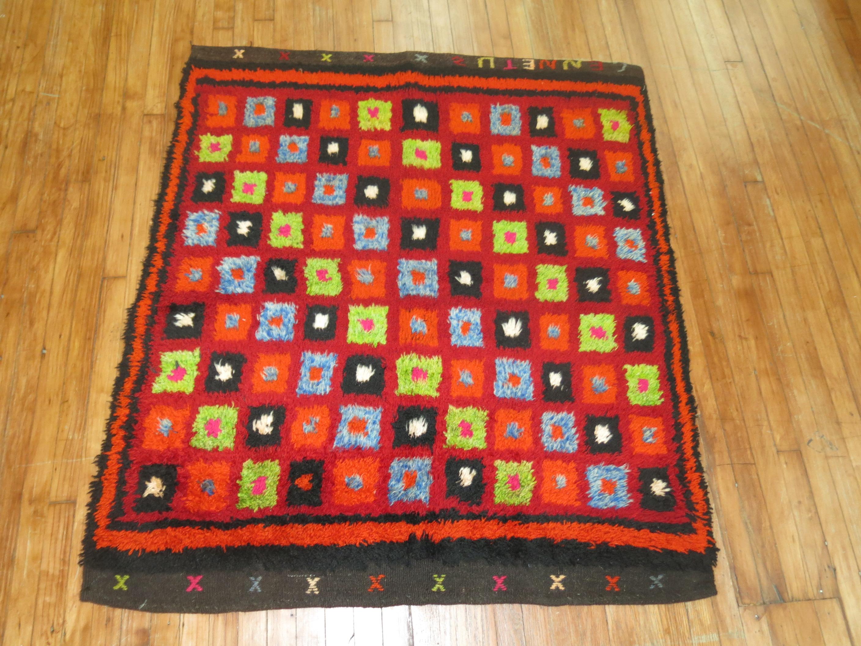 Zabihi Collection Square Vintage Turkish Tulu Bohemian Rug In Good Condition For Sale In New York, NY
