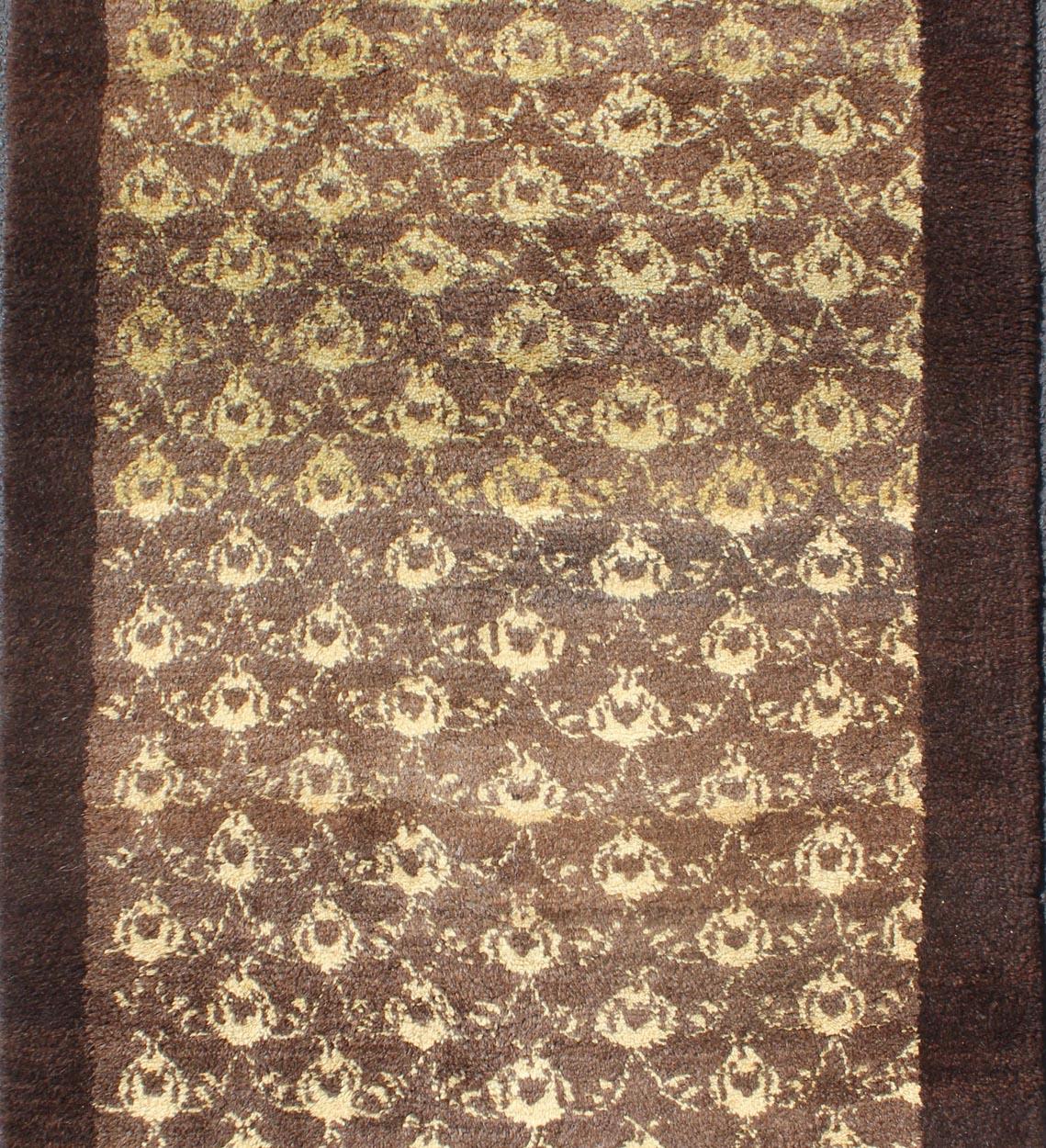 Hand-Knotted Vintage Turkish Tulu Carpet in Brown All-Over Design For Sale
