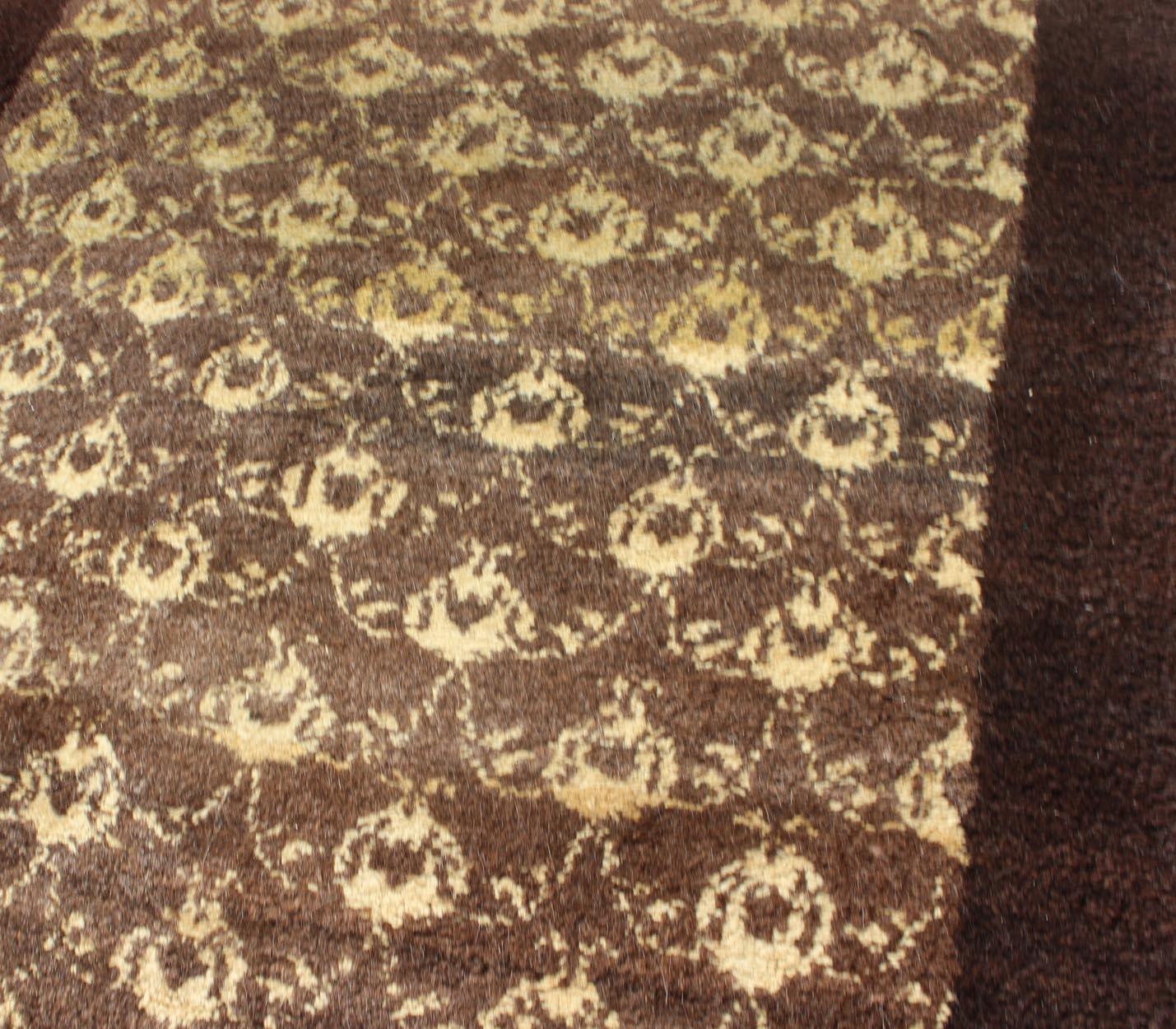 Wool Vintage Turkish Tulu Carpet in Brown All-Over Design For Sale