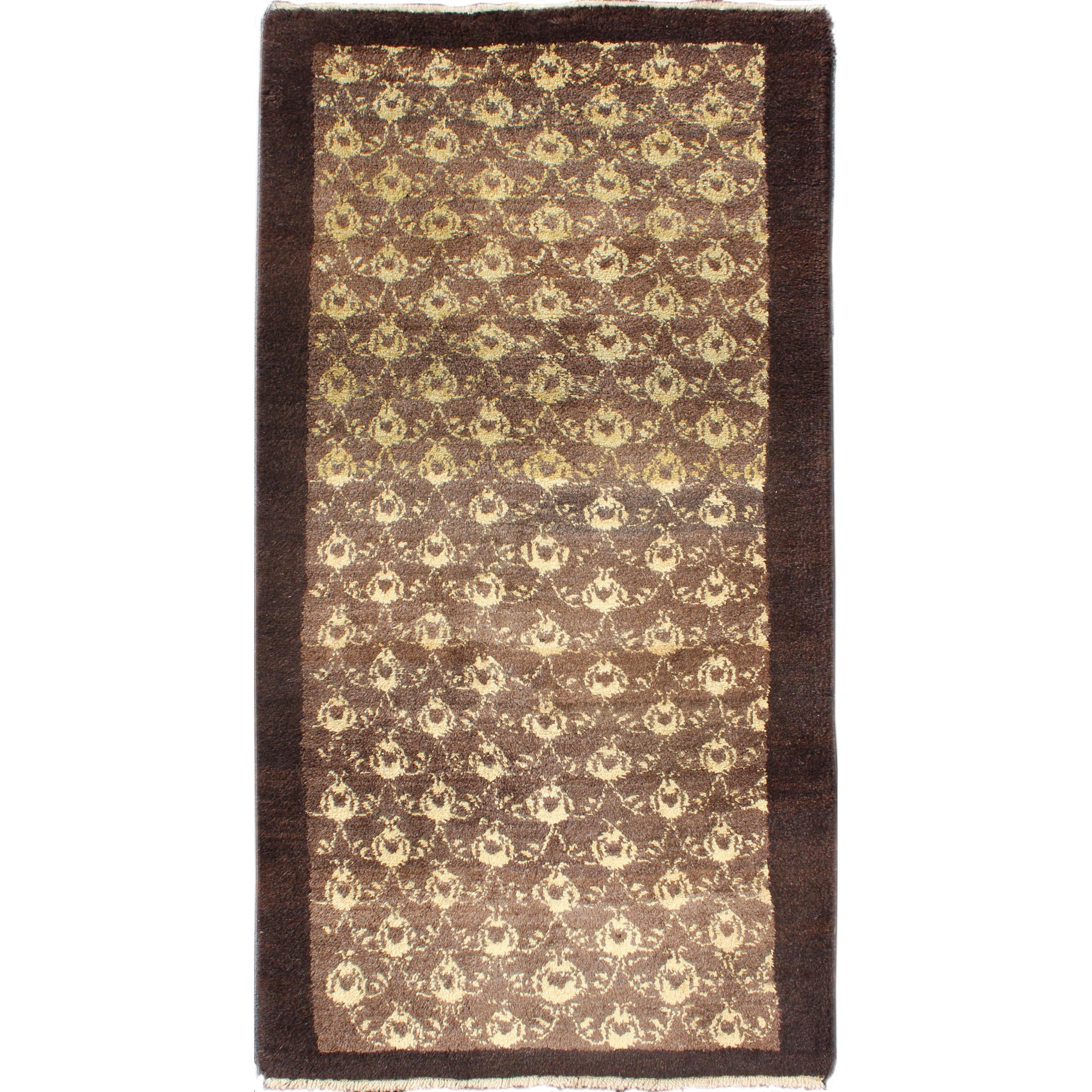 Türkischer Tulu-Teppich in braunem All-Over-Design, Vintage