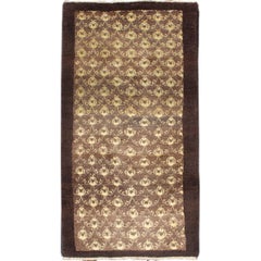 Tapis turc Tulu vintage en marron à motifs sur toute sa surface