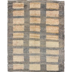 Tapis turc vintage Tulu avec rectangles en sable et contours gris