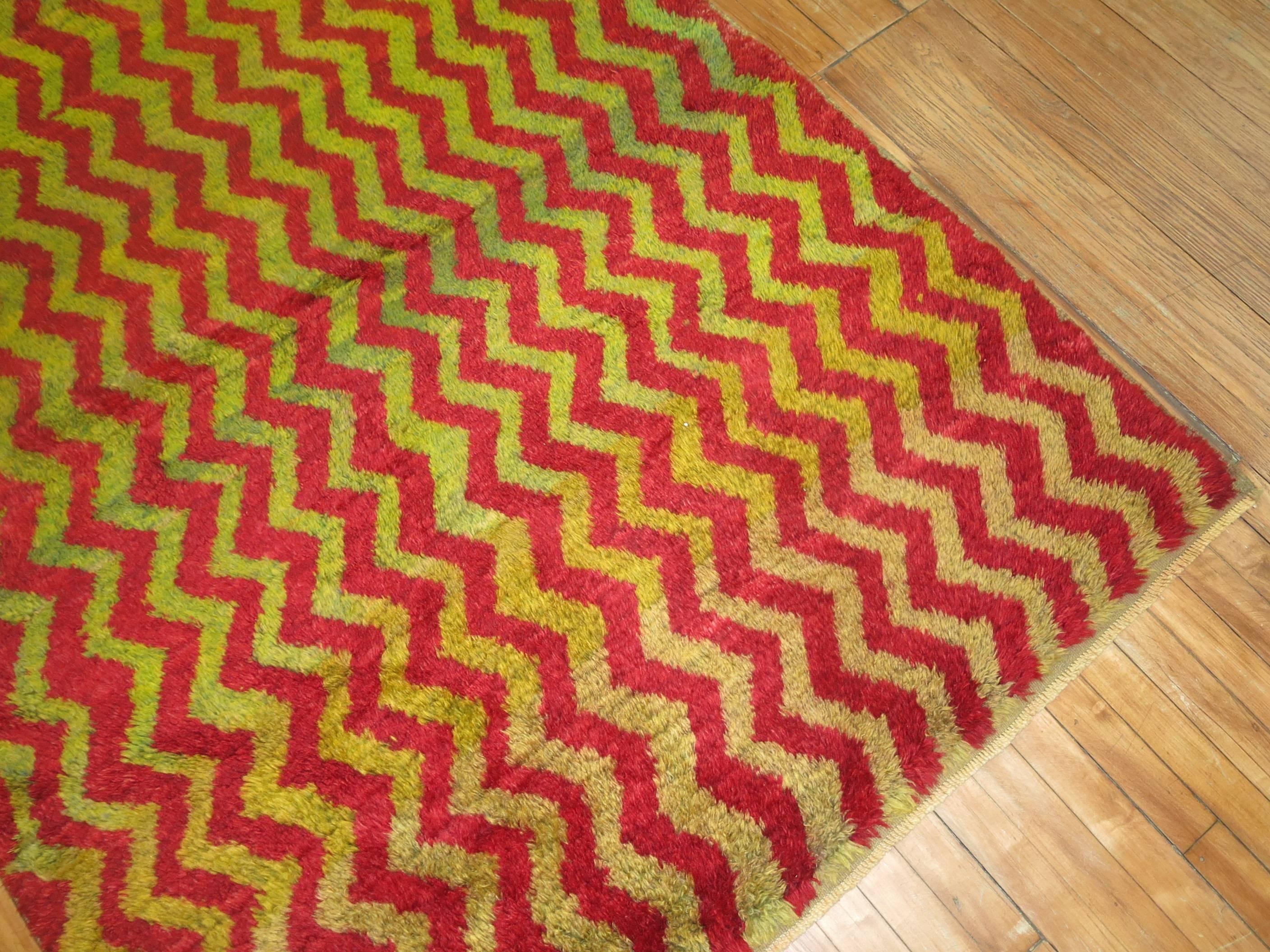 Bohemian Vintage Turkish Tulu Chevron Rug For Sale