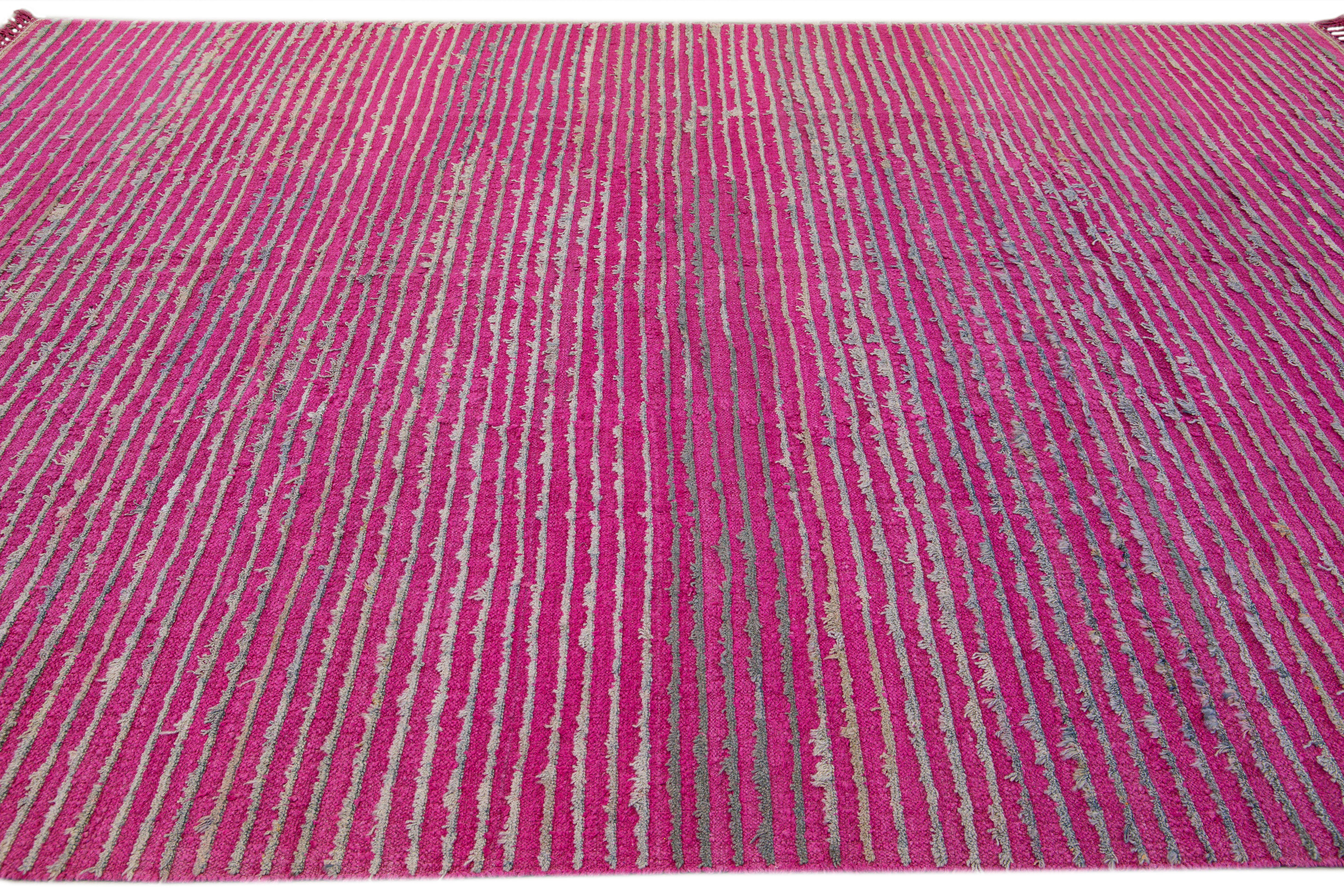 20th Century Vintage Turkish Tulu Flatweave Pink Stripe Pattern Wool Rug For Sale
