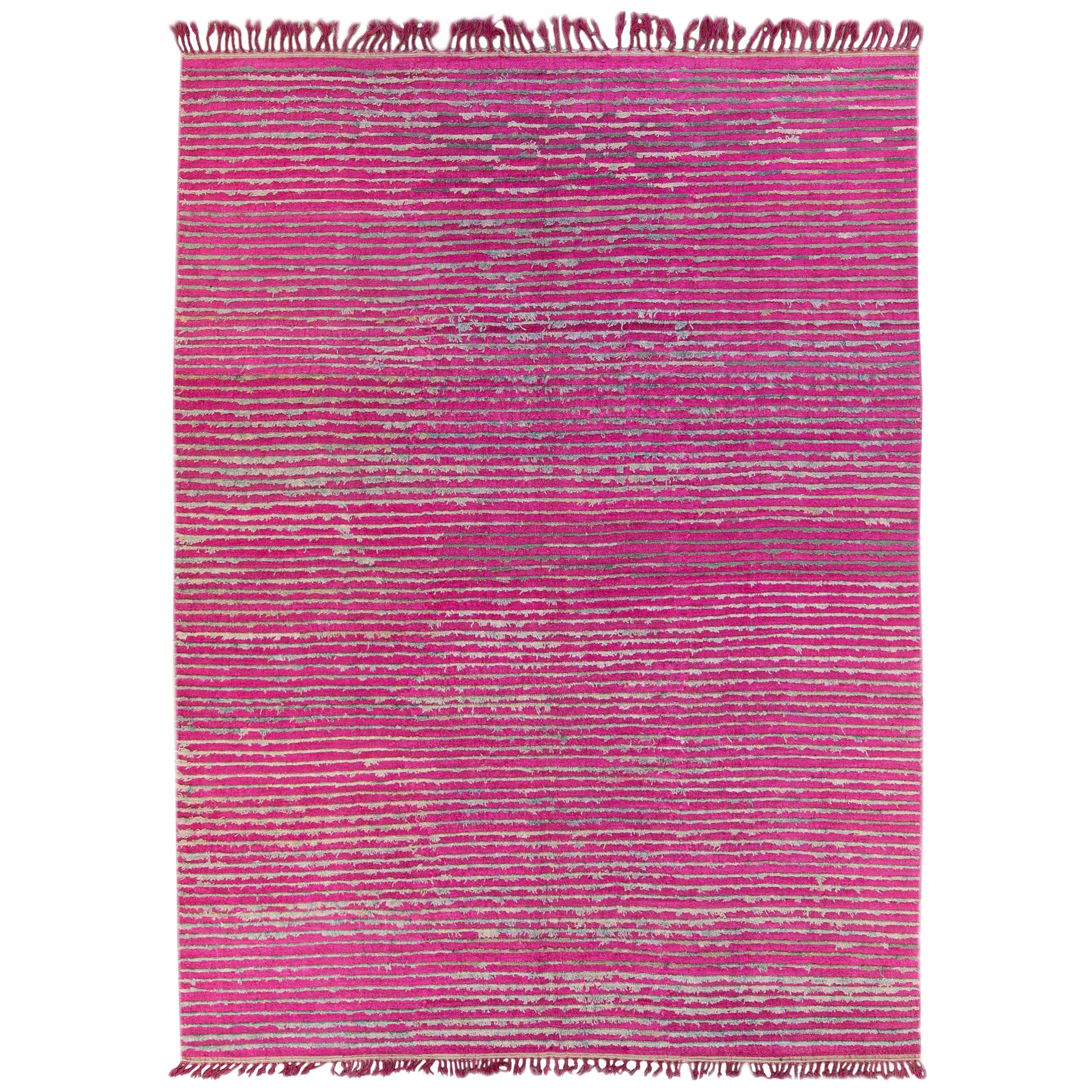 Tappeto vintage turco Tulu a trama piatta in lana con motivo a strisce rosa in vendita