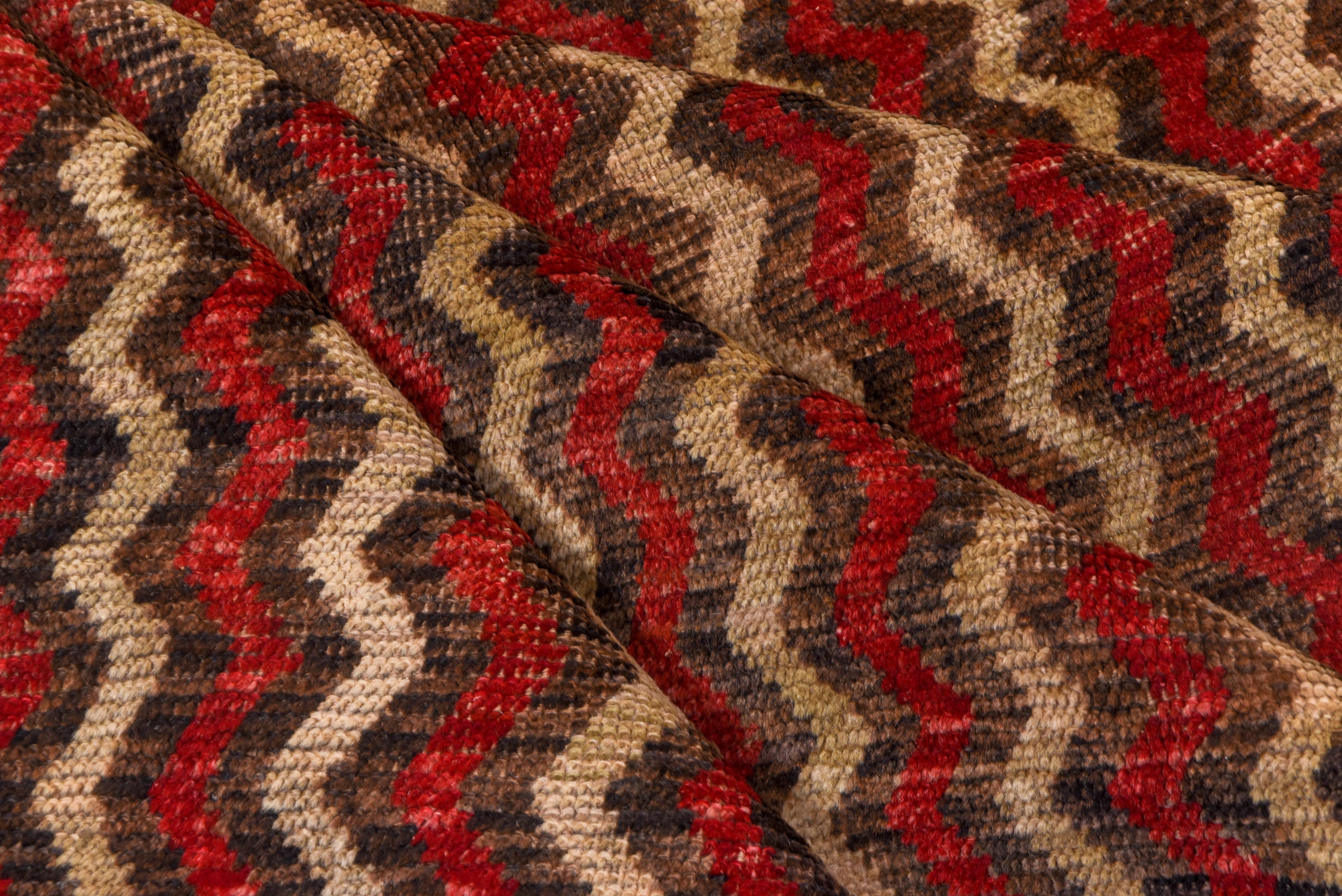 Hand-Knotted Vintage Turkish Tulu Gallery Carpet, circa 1950s, Zig Zag Designs For Sale