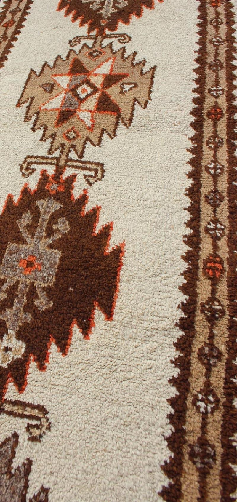 Vintage Turkish Tulu Gallery Rug in Shades of Brown and Gray with Medallions For Sale 2