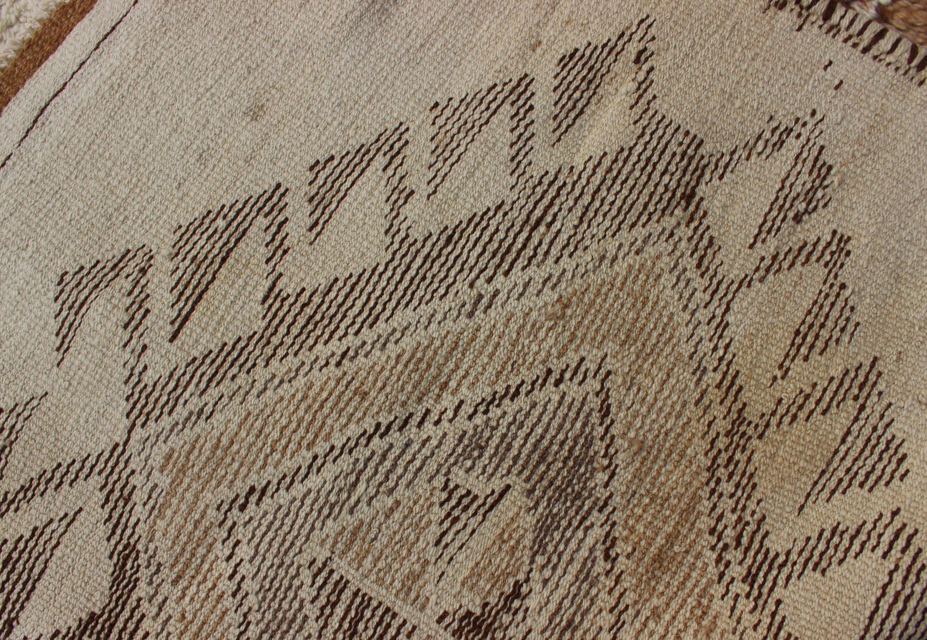 Lana Tappeto vintage turco Tulu Gallery con disegno tribale a diamante in crema e marrone