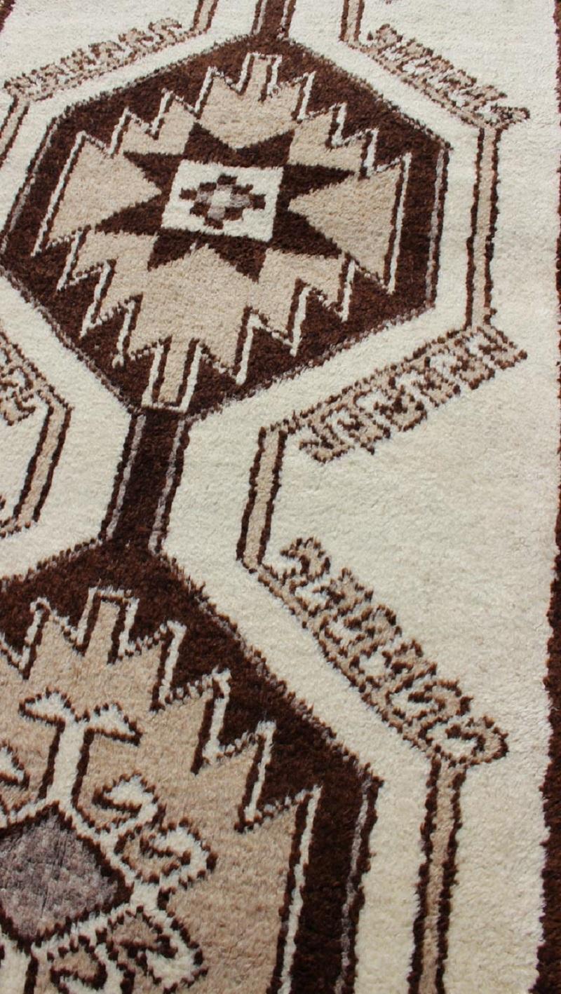 Vintage Turkish Tulu Gallery Rug with Tribal Medallions in Shades of Brown For Sale 4