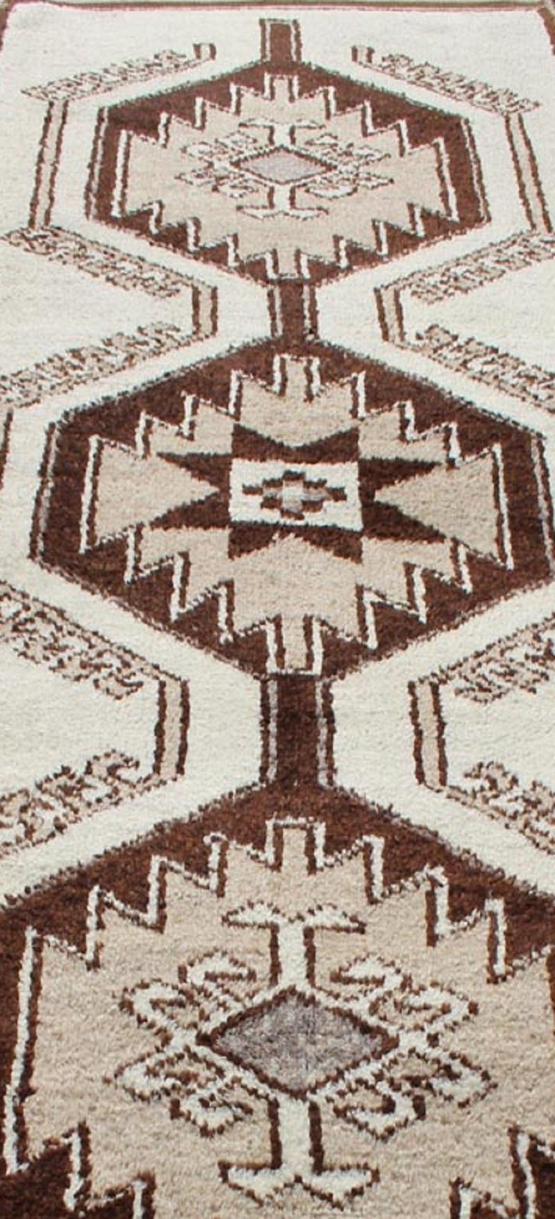 Vintage Turkish Tulu Gallery Rug with Tribal Medallions in Shades of Brown For Sale 5