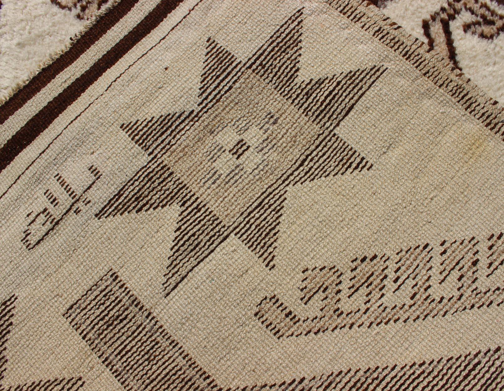 Vintage Turkish Tulu Gallery Rug with Tribal Medallions in Shades of Brown For Sale 6
