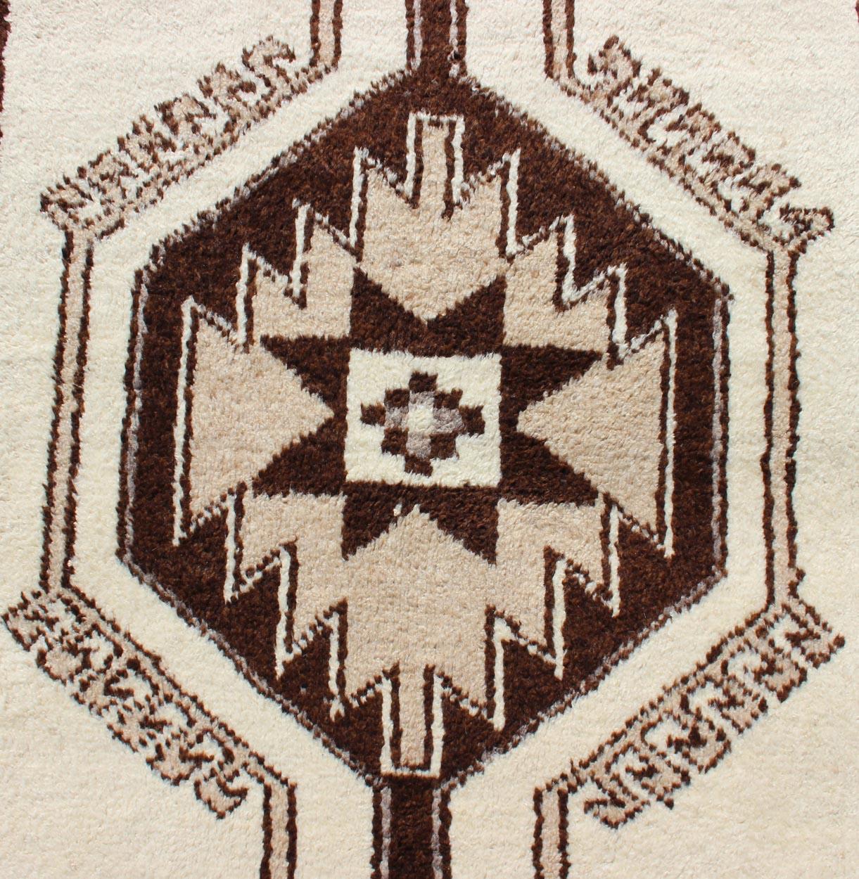 Vintage Turkish Tulu Gallery Rug with Tribal Medallions in Shades of Brown For Sale 1
