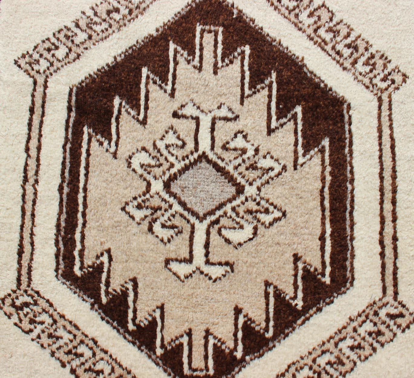 Vintage Turkish Tulu Gallery Rug with Tribal Medallions in Shades of Brown For Sale 3