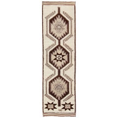Vintage Turkish Tulu Gallery Rug with Tribal Medallions in Shades of Brown