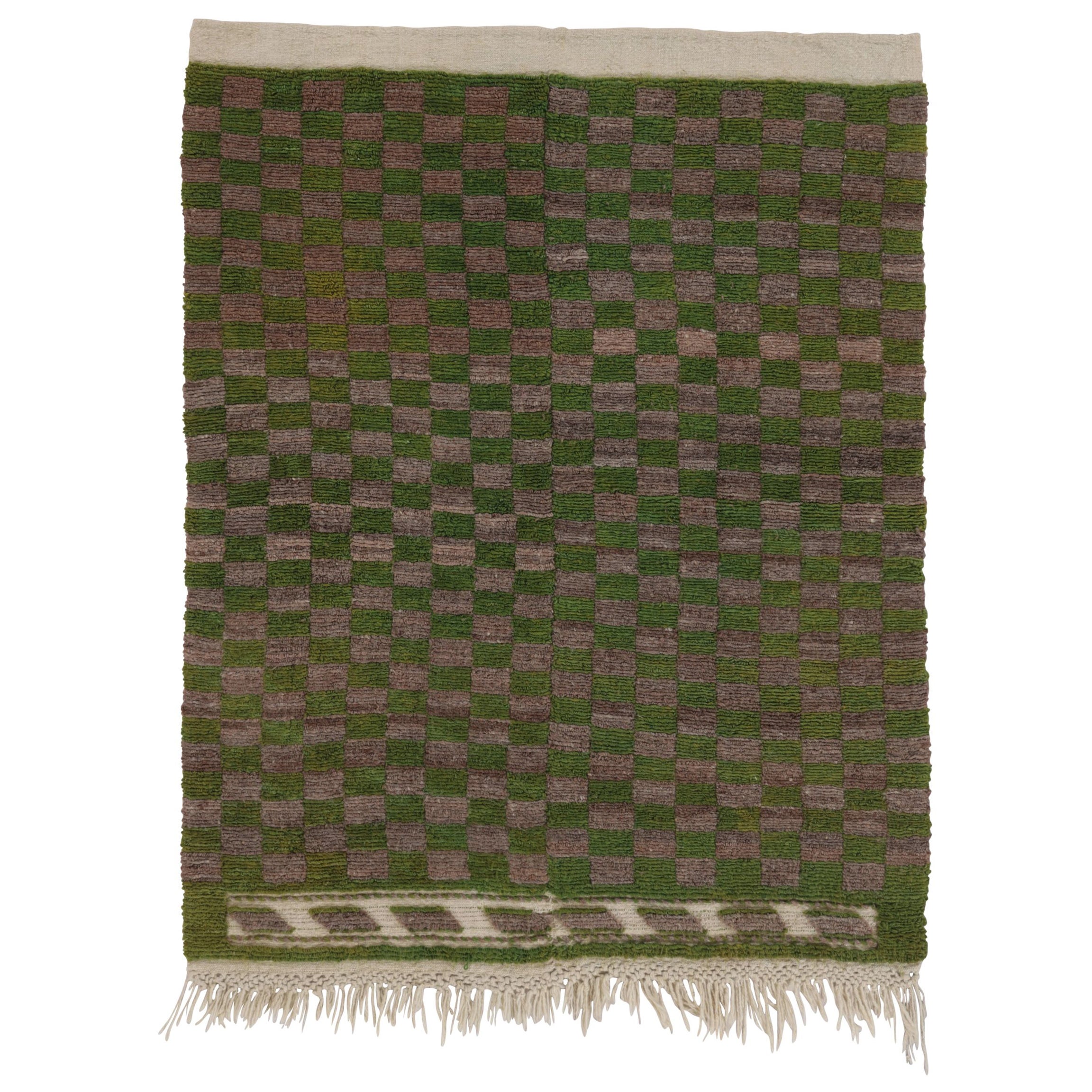 Vintage Turkish Tulu Rug, Beige-Green Geometric Checkered Pattern - Rug
Kilim