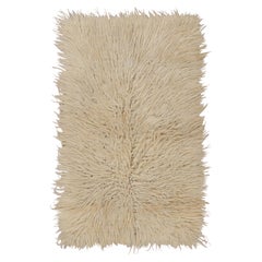Tapis turc vintage Tulu, laine beige avec poils doux - Rug & Kilim