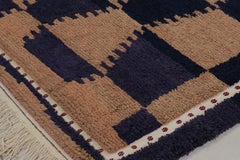 Vintage Turkish Tulu Rug, Blue and Brown Geometric Pattern - Rug & Kilim