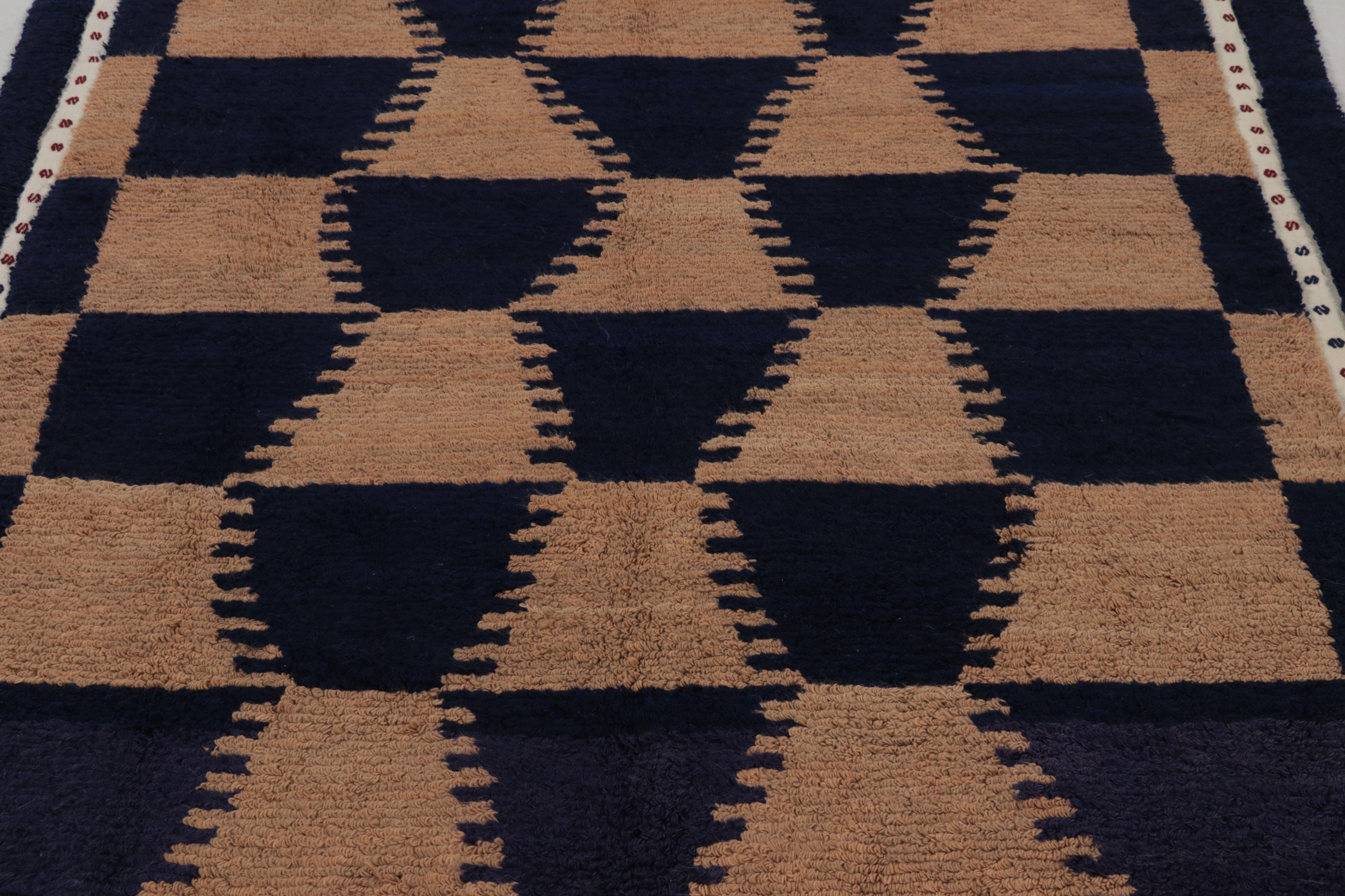 Vintage Türkisch Tulu Teppich, Blau und Braun Geometrisches Muster - Rug & Kilim (Handgeknüpft) im Angebot