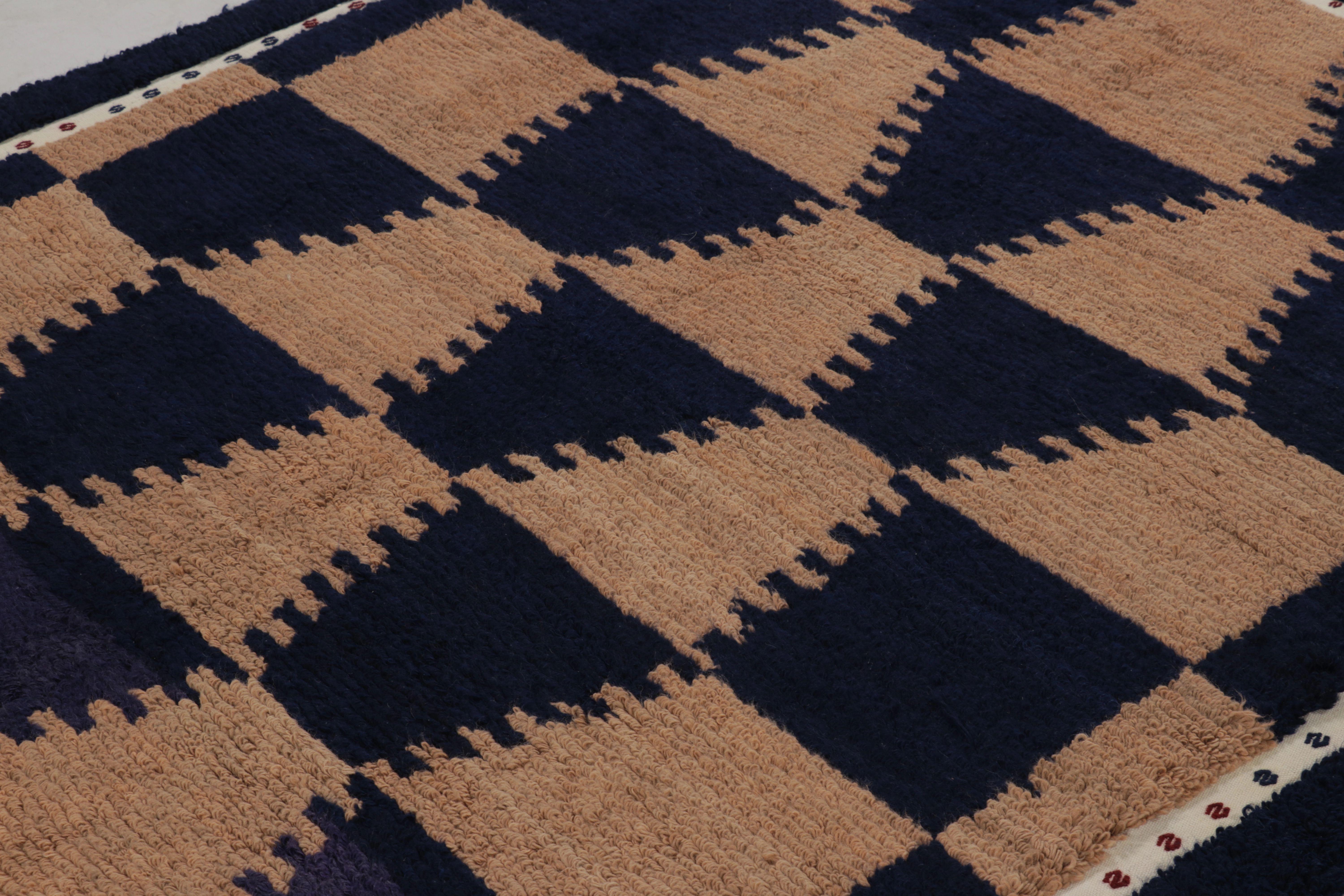 Vintage Türkisch Tulu Teppich, Blau und Braun Geometrisches Muster - Rug & Kilim (Wolle) im Angebot