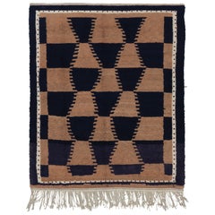 Vintage Turkish Tulu Rug, Blue and Brown Geometric Pattern - Rug & Kilim