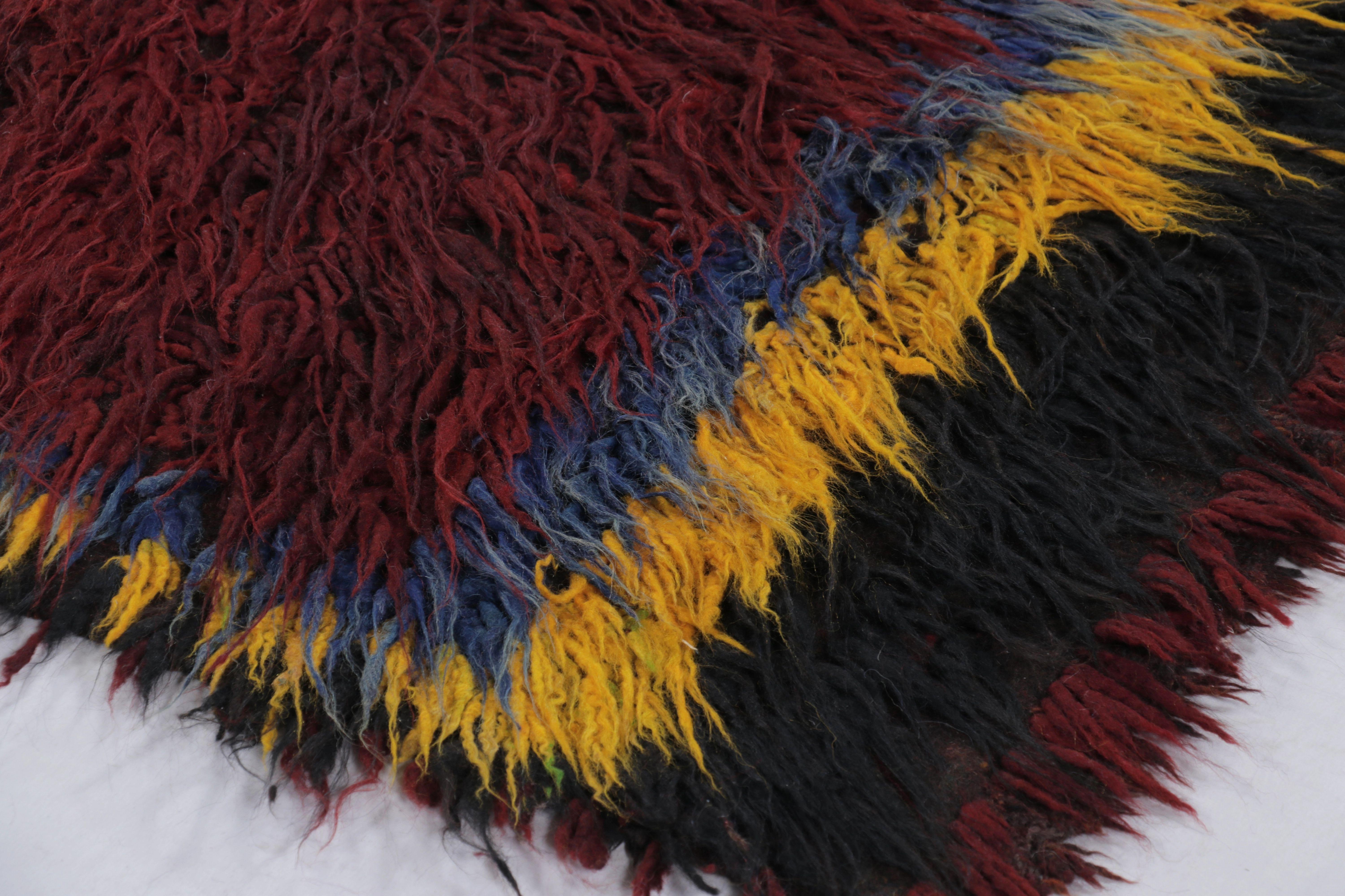 Hand-Knotted Vintage Turkish Tulu Rug, Deep Red Field with Borders in Soft Pile - Rug & Kilim For Sale