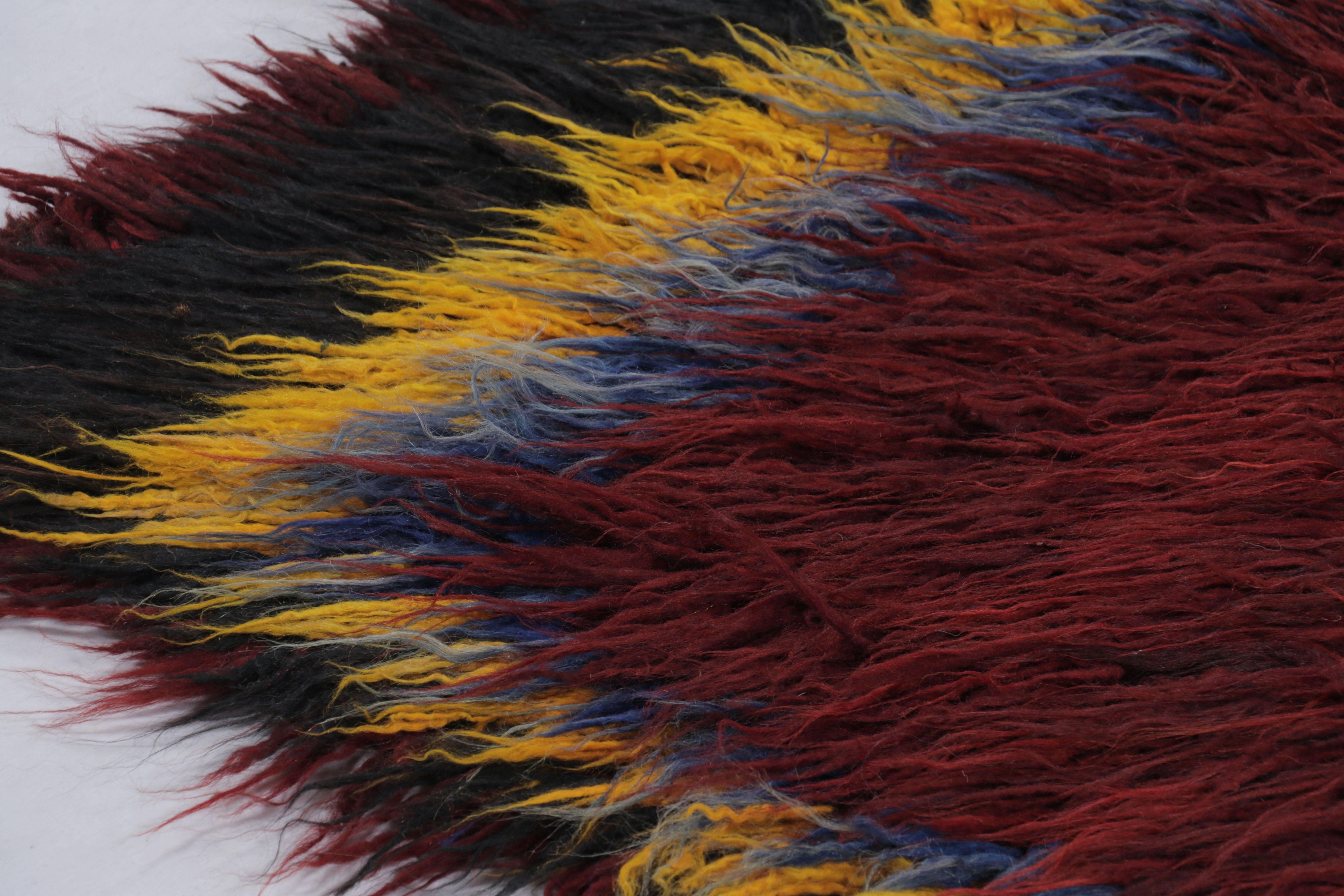 Wool Vintage Turkish Tulu Rug, Deep Red Field with Borders in Soft Pile - Rug & Kilim For Sale