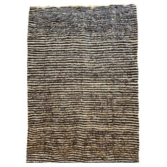 Vintage Turkish Tulu Rug, Handwoven, Shaggy Wool Pile, Stripe Design, 4' x 6'