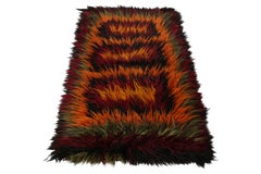 Vintage Turkish Tulu rug in Orange, Brown, Black, Green Shag Pile by Rug & Kilim
