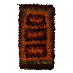 Retro Turkish Tulu rug in Orange, Brown, Black, Green Shag Pile by Rug & Kilim