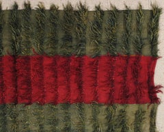 Vintage Turkish Tulu Rug, Long hair Angora wool, Green and Red