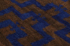 Vintage Turkish Tulu Rug, Navy Blue and Brown Geometric Pattern - Rug & Kilim