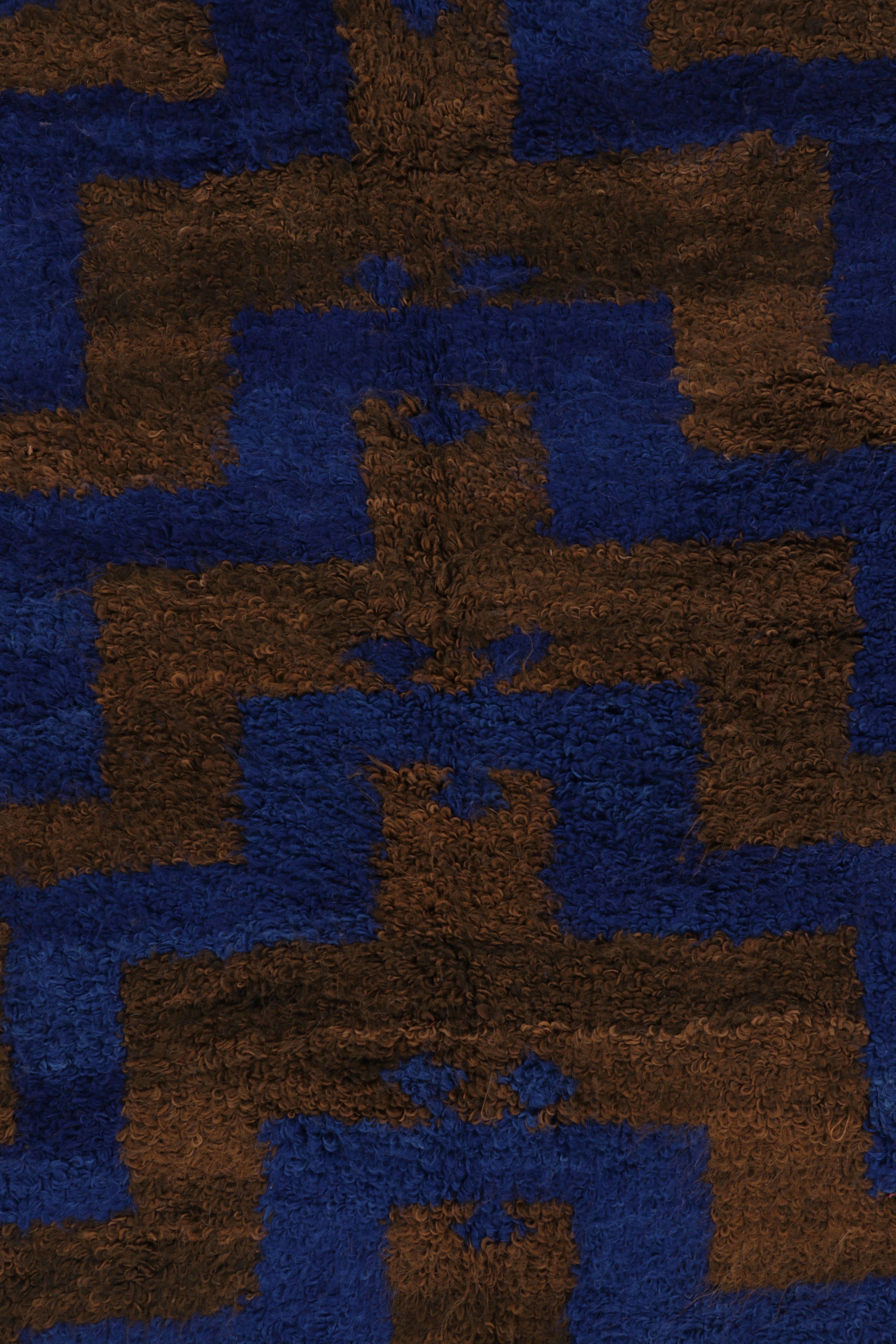 Turco Tappeto turco vintage Tulu, blu navy e marrone con motivo geometrico - Rug & Kilim in vendita