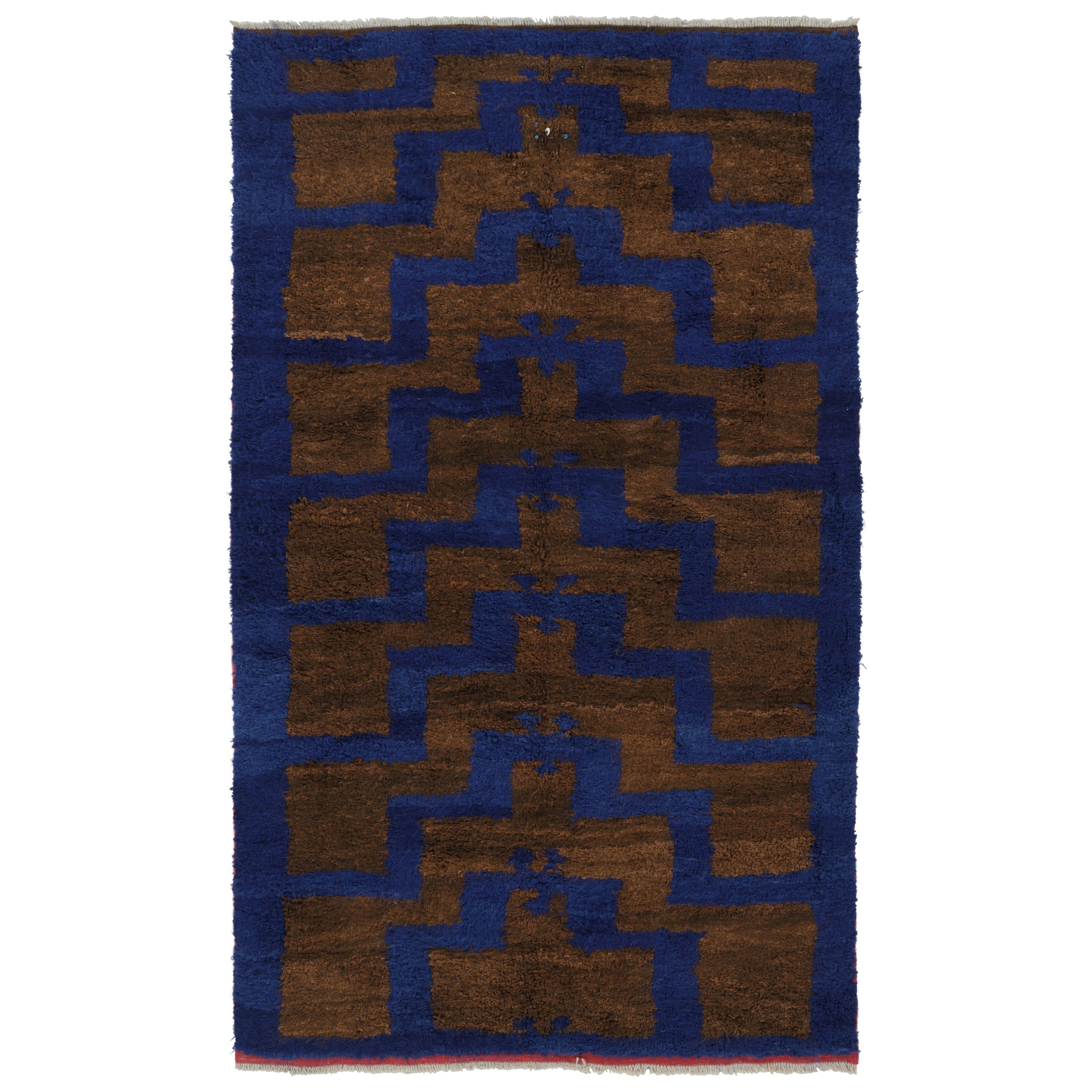 Vintage Turkish Tulu Rug, Marineblau und Braun Geometrisches Muster - Rug & Kilim